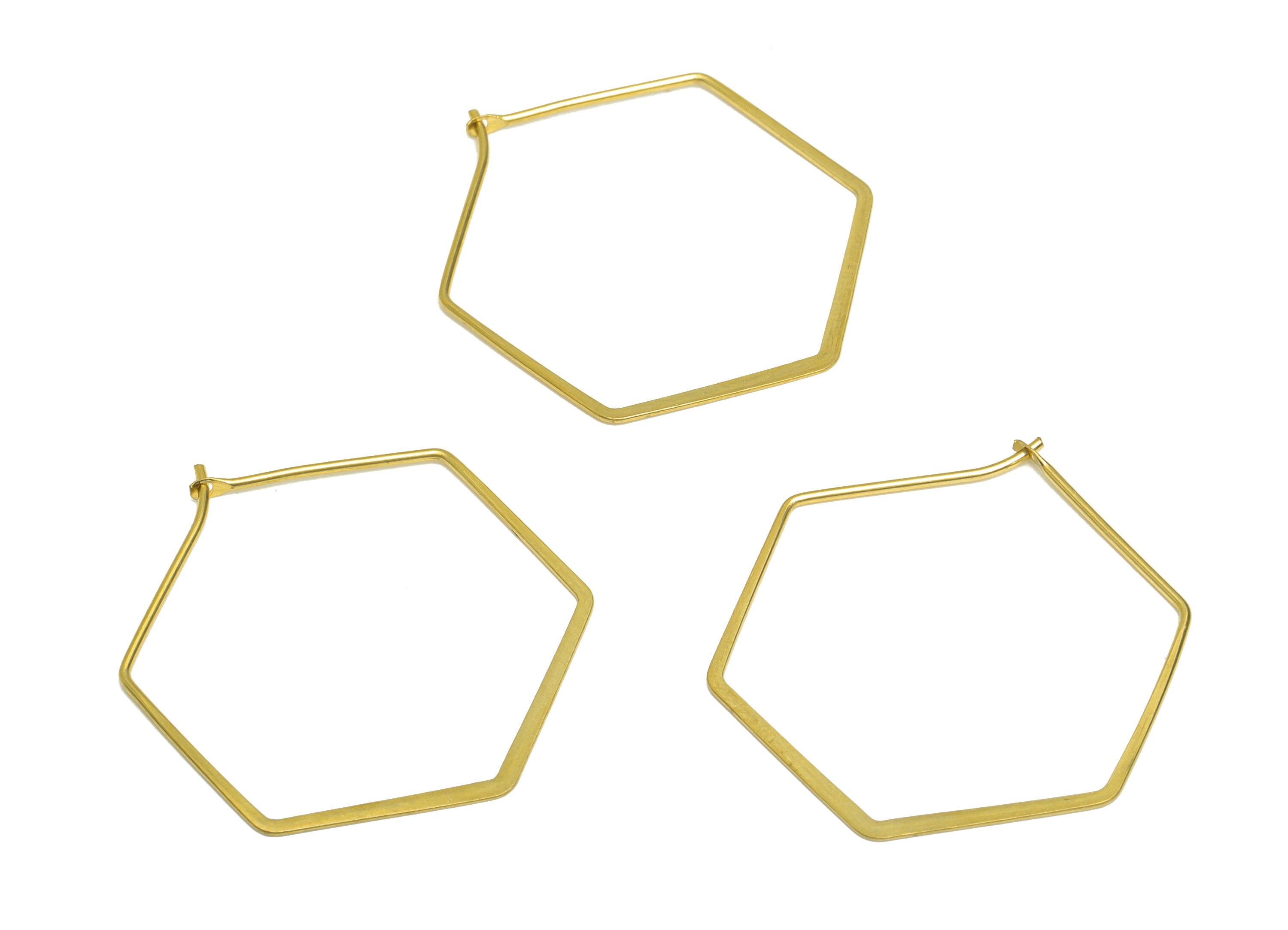 Brass Hexagon Wire Hoop Earring - Raw Brass Hammered Hexagon Earring Wire - Geometry Wire Hoop Lock Earring Charm - 33x28x0.8mm - PP10422-30 - DOMEDBAZAAR