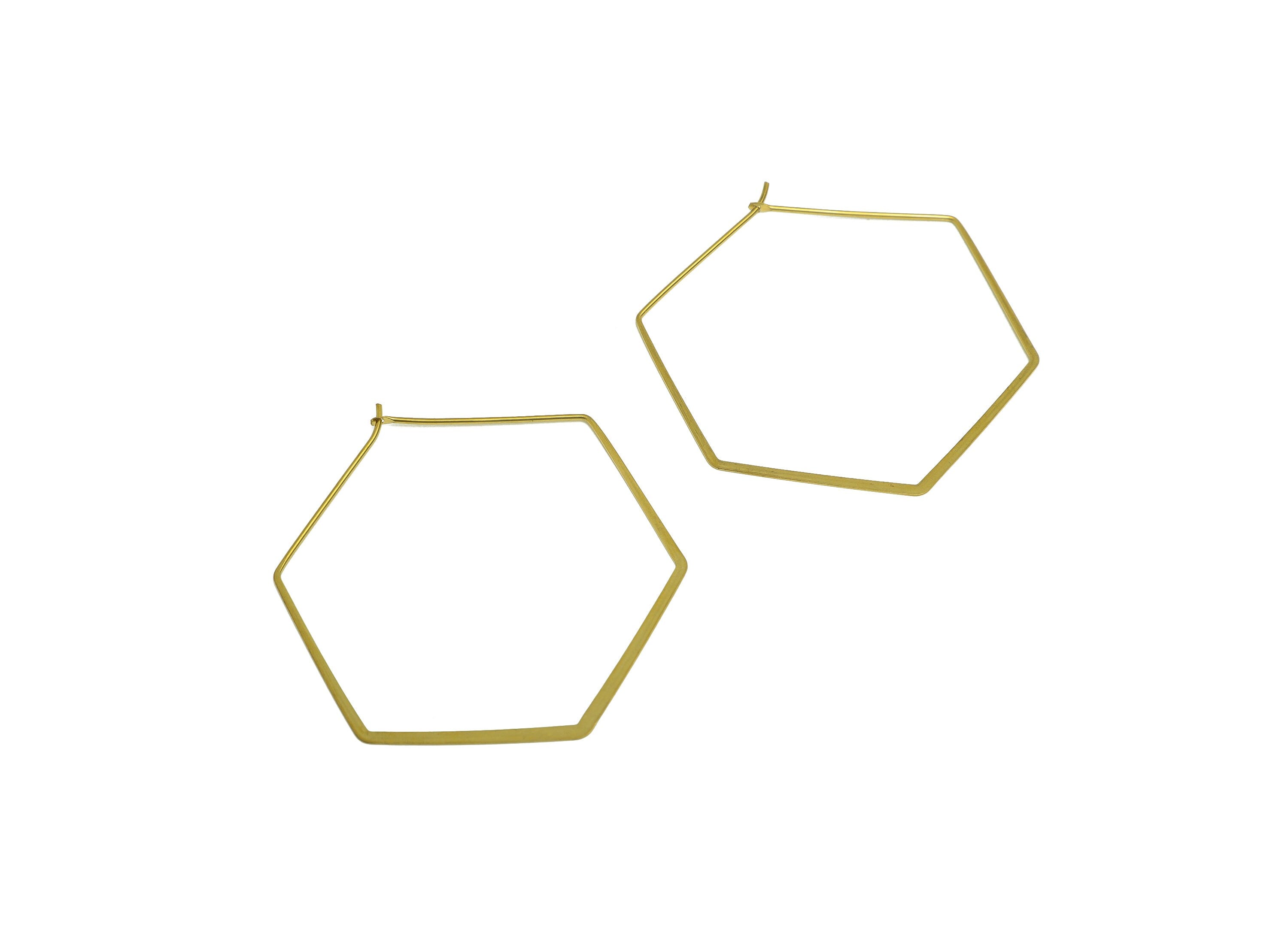 Brass Hexagon Wire Hoop Earring - Raw Brass Hammered Hexagon Earring Wire - Geometry Wire Hoop Lock Earring Charm - 54x46x0.8mm-PP10422-50 - DOMEDBAZAAR