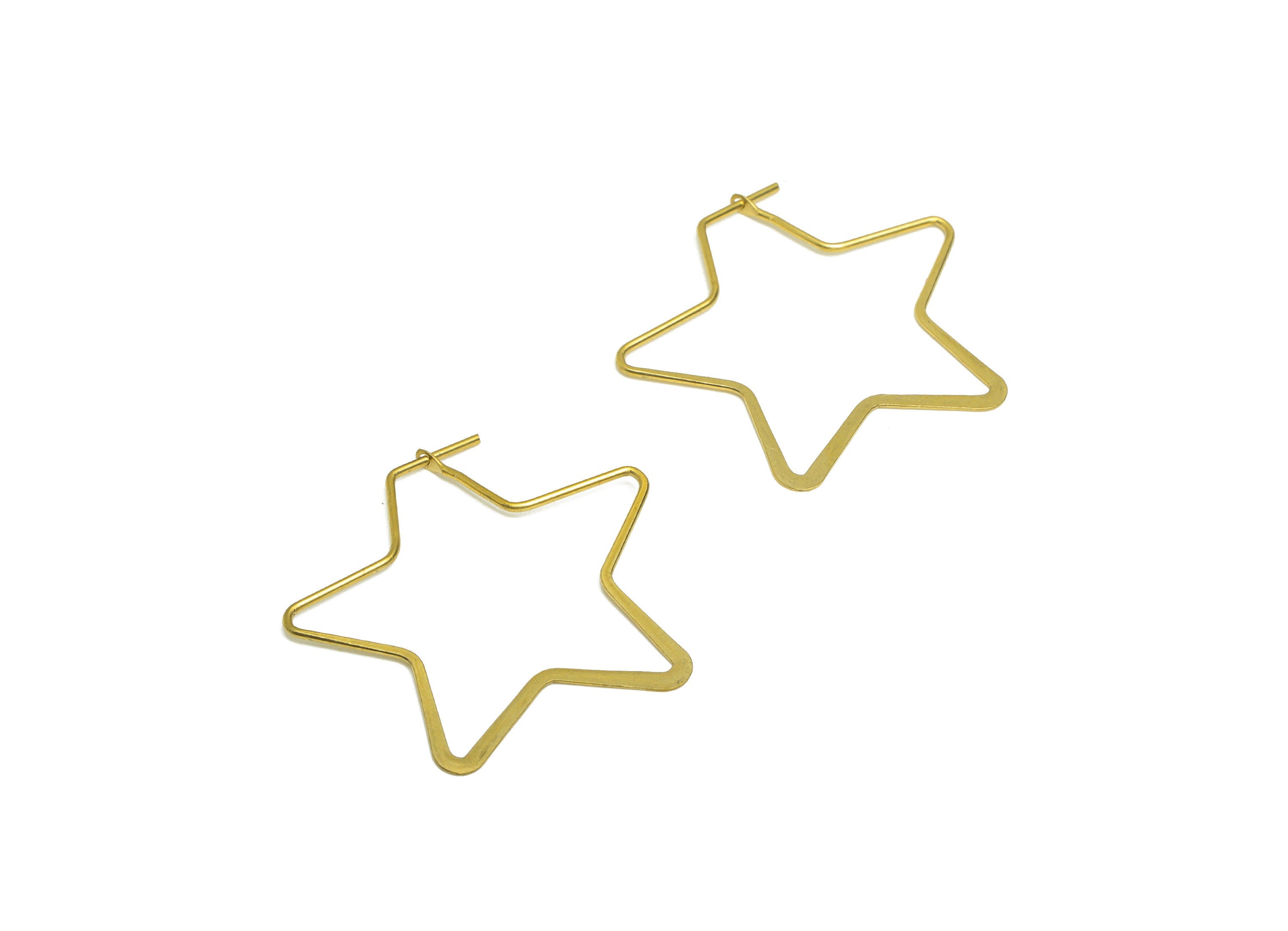 Brass Star Wire Hoop Earring - Raw Brass Hammered Star Wire Lock Earring - Geometry Wire Hoop Lock Earring Charm - 30x30x0.8mm - PP10419-30 - DOMEDBAZAAR