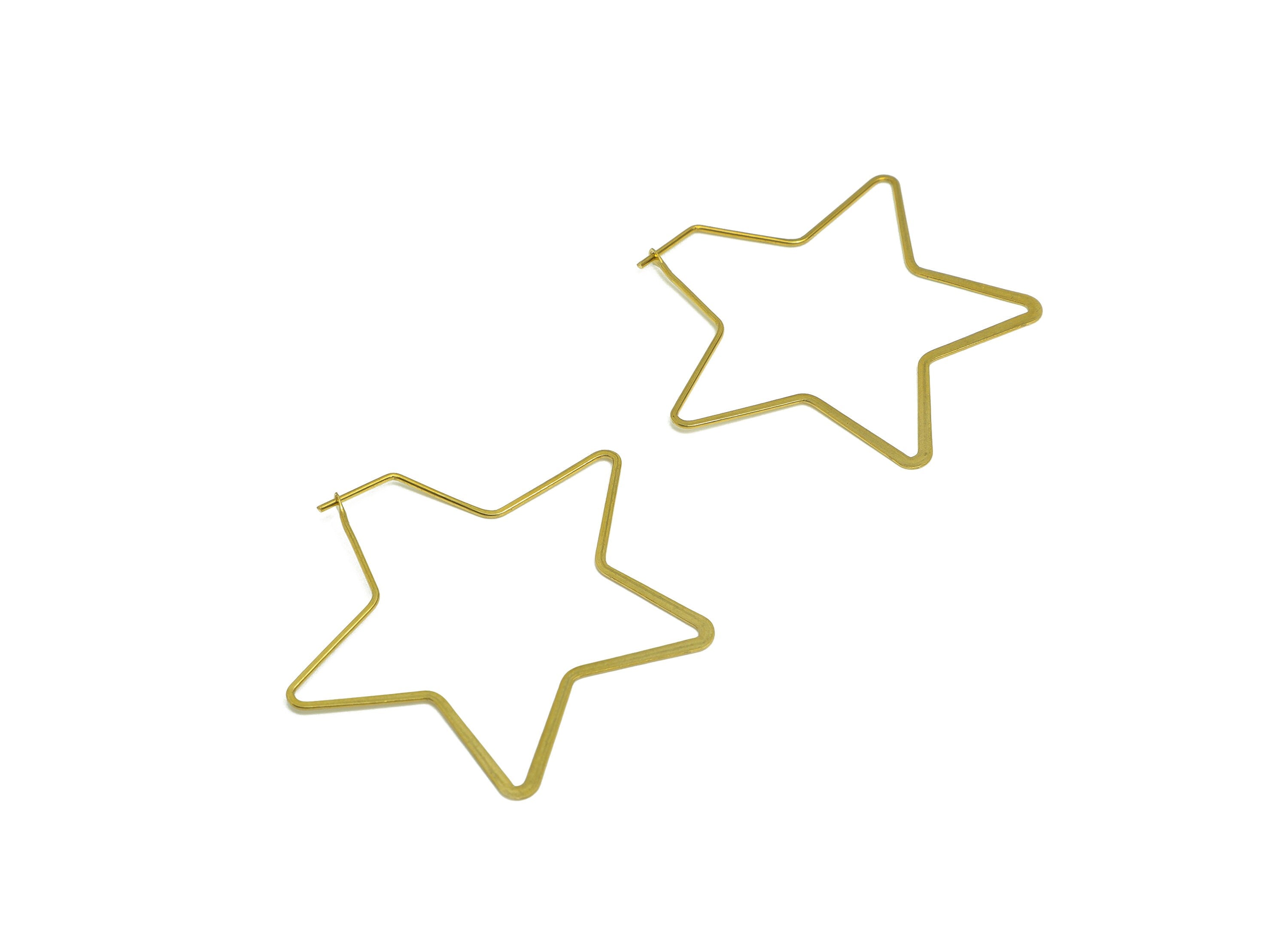 Brass Star Wire Hoop Earring - Raw Brass Hammered Star Wire Lock Earring - Geometry Wire Hoop Lock Earring Charm - 42x42x0.7mm-PP10419-40 - DOMEDBAZAAR
