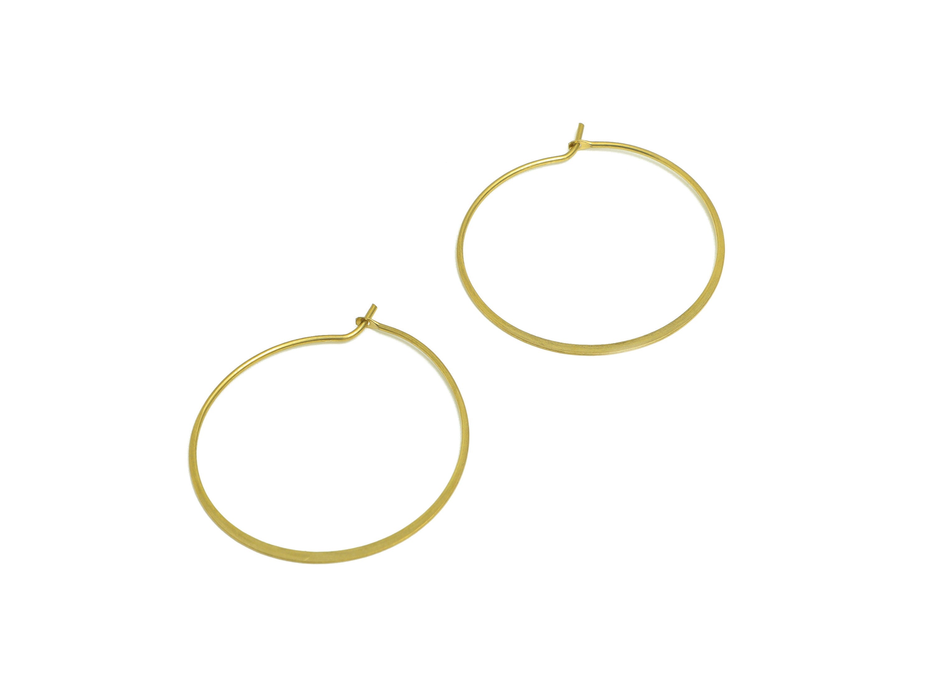 Brass Round Wire Hoop Earring - Raw Brass Hammered Circle Wire Lock Earring - Geometry Wire Hoop Lock Earring Charm - 30x30x0.8mm-PP10420-30 - DOMEDBAZAAR