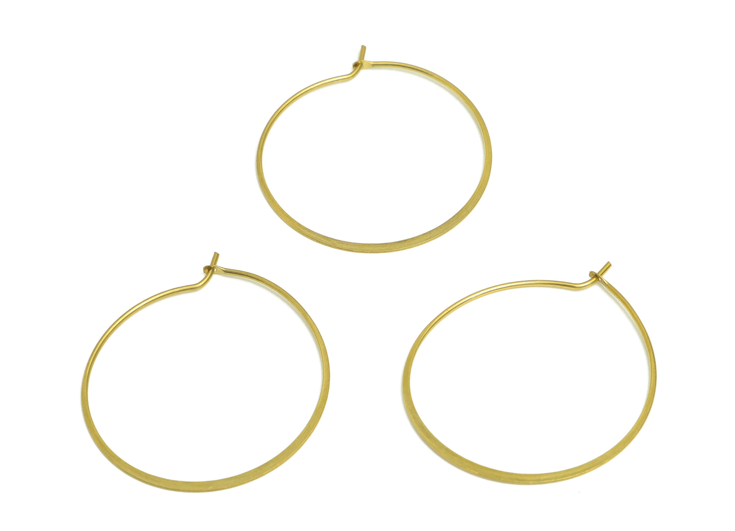 Brass Round Wire Hoop Earring - Raw Brass Hammered Circle Wire Lock Earring - Geometry Wire Hoop Lock Earring Charm - 30x30x0.8mm-PP10420-30 - DOMEDBAZAAR