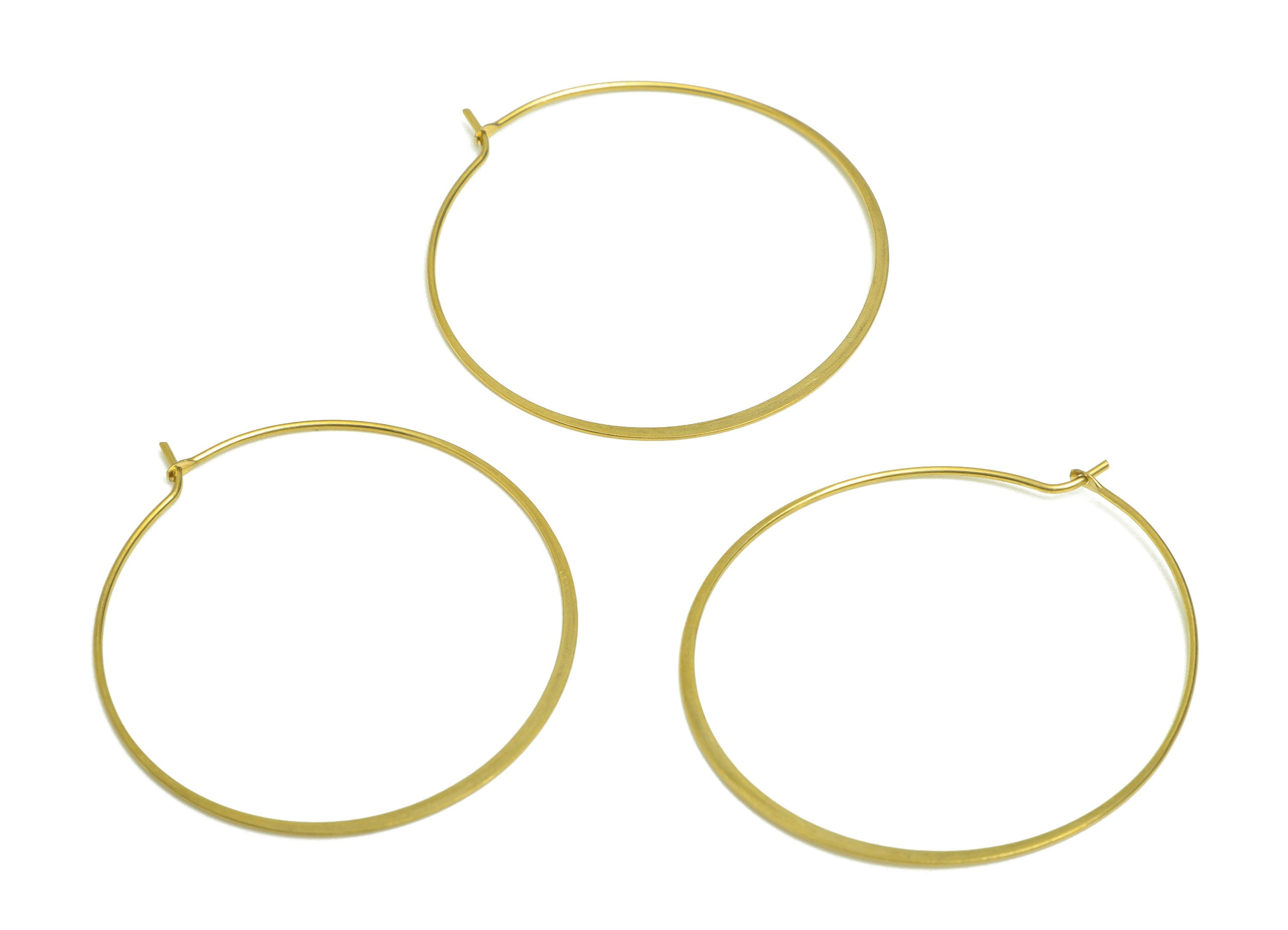 Brass Round Wire Hoop Earring - Raw Brass Hammered Circle Wire Lock Earring - Geometry Wire Hoop Lock Earring Charm - 40x40x0.8mm-PP10420-40 - DOMEDBAZAAR