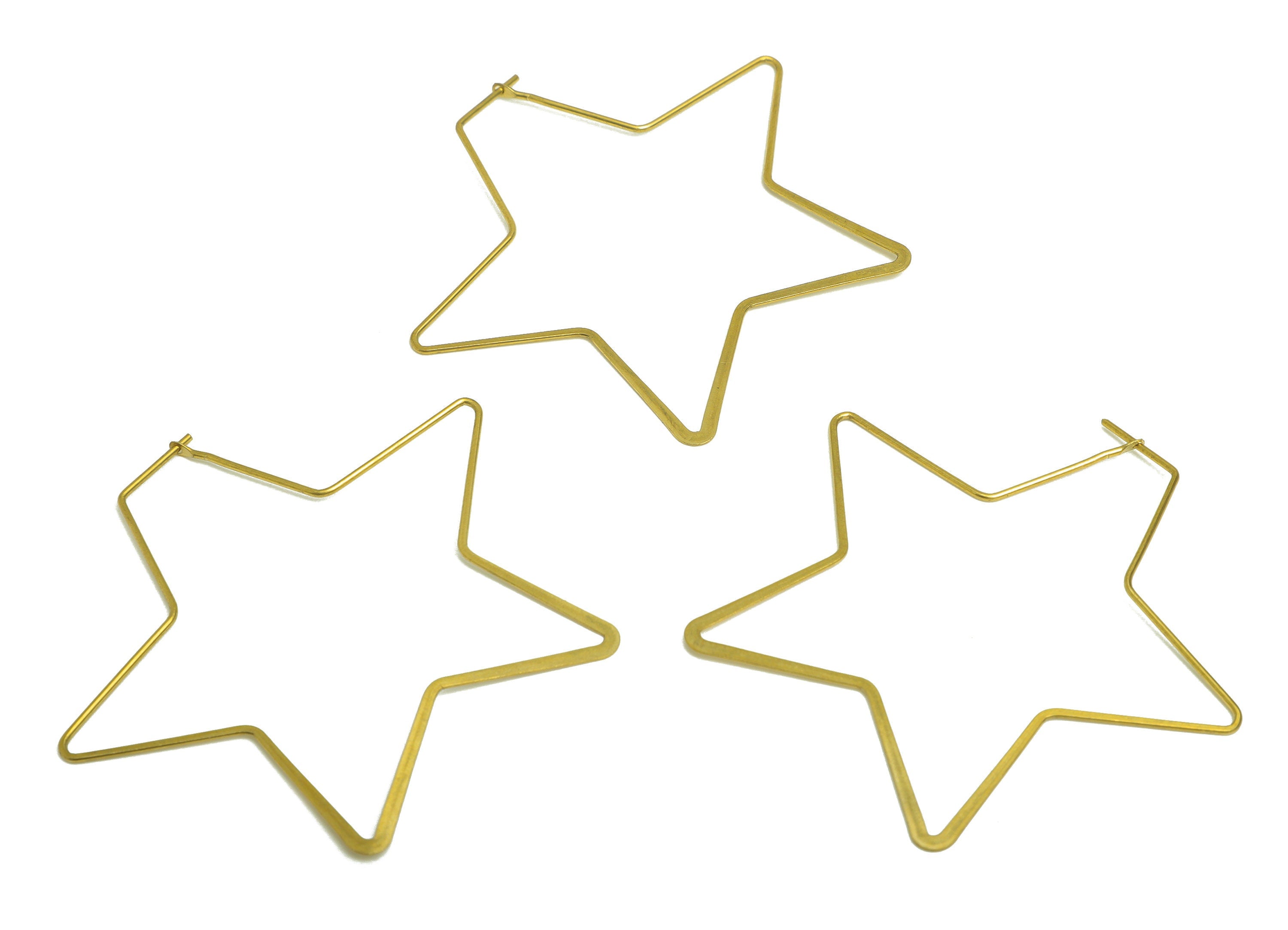Brass Star Wire Hoop Earring - Raw Brass Hammered Star Wire Lock Earring - Geometry Wire Hoop Lock Earring Charm - 49x49x0.8mm-PP10419-50 - DOMEDBAZAAR