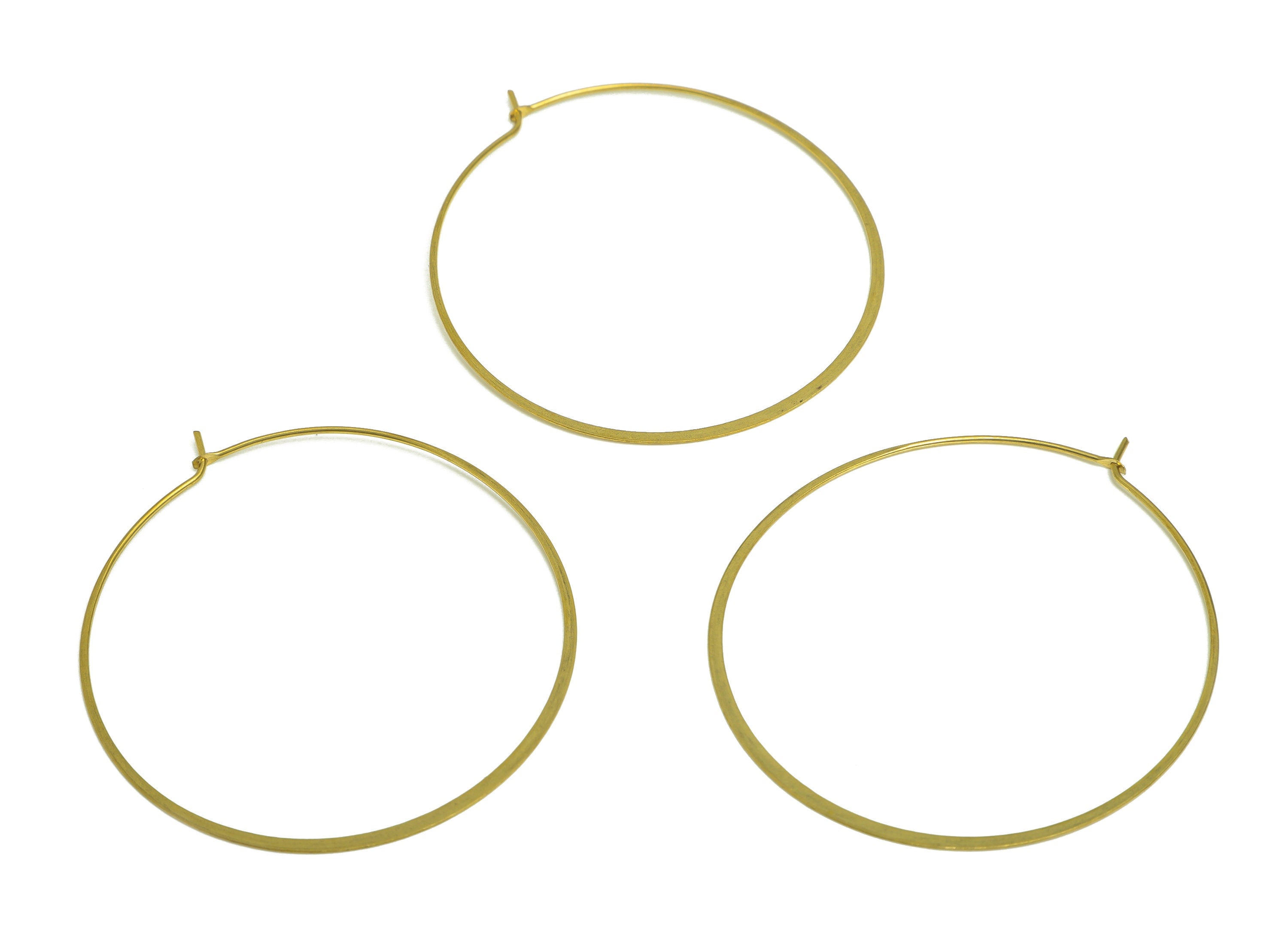 Brass Round Wire Hoop Earring - Raw Brass Hammered Circle Wire Lock Earring - Geometry Wire Hoop Lock Earring Charm - 52x52x0.6mm-PP10420-50 - DOMEDBAZAAR
