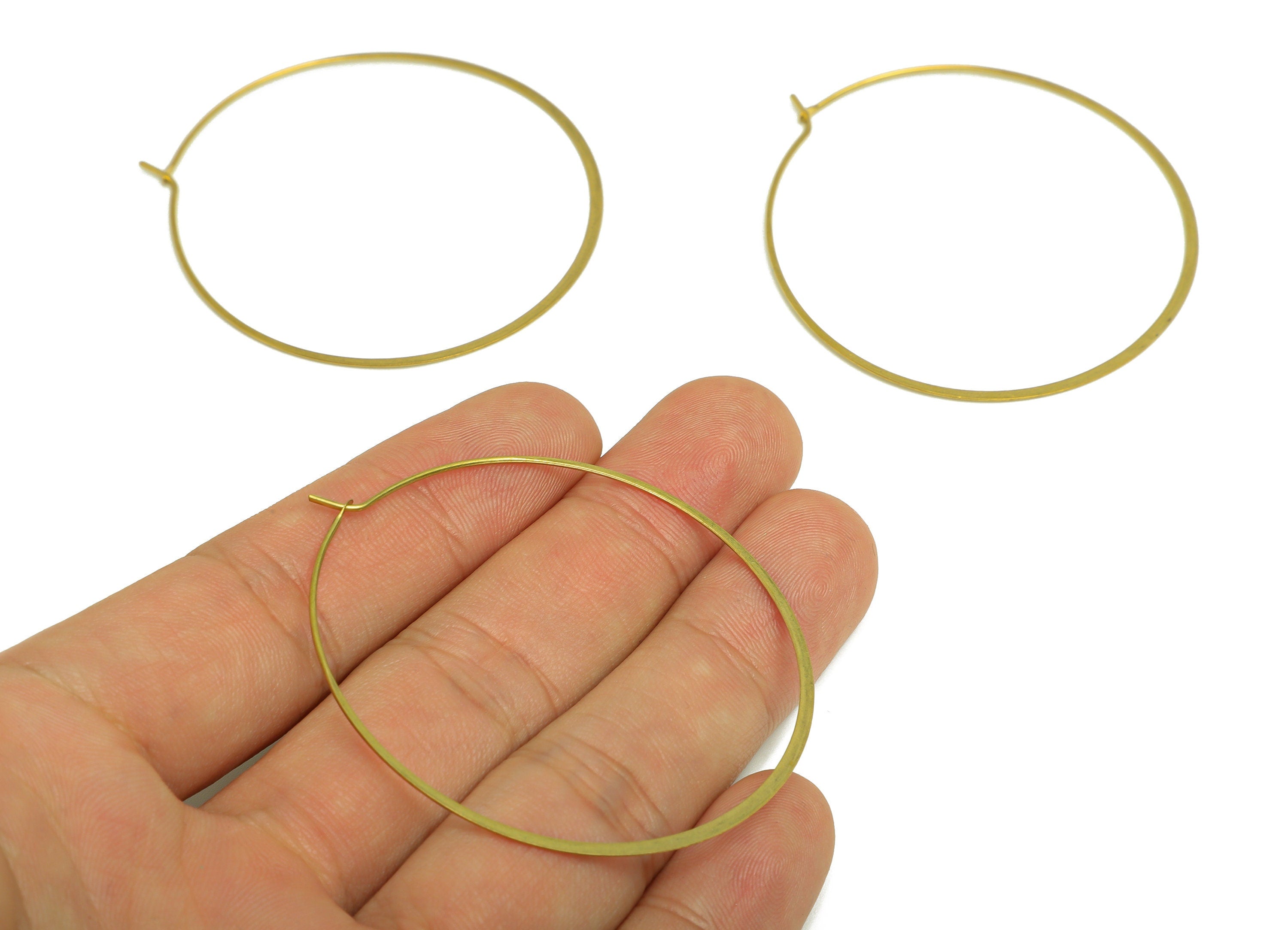 Brass Round Wire Hoop Earring - Raw Brass Hammered Circle Wire Lock Earring - Geometry Wire Hoop Lock Earring Charm - 52x52x0.6mm-PP10420-50 - DOMEDBAZAAR