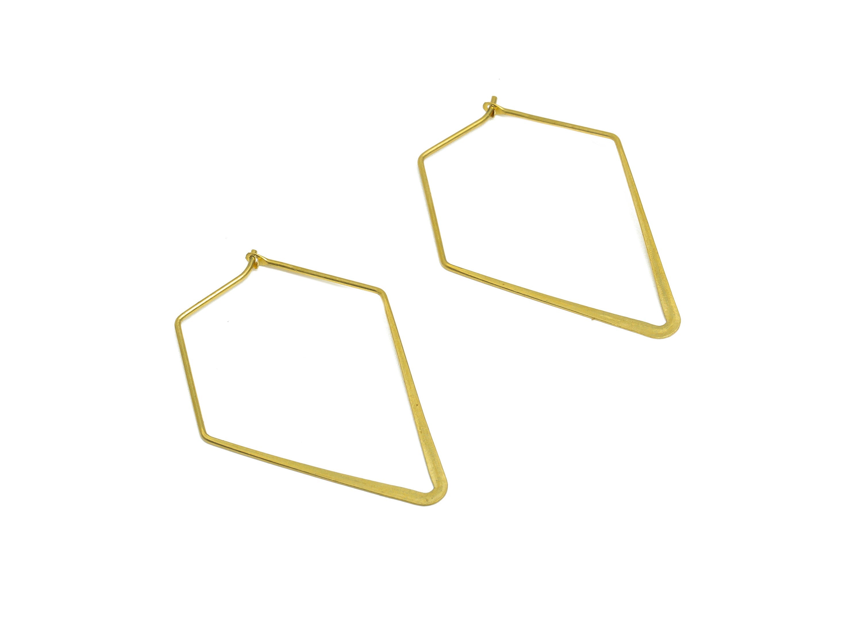 Brass Diamond Wire Hoop Earring - Raw Brass Hammered Pentagon Wire Earring - Geometry Wire Hoop Lock Earring Charm - 40x28x0.8mm-PP10425-40 - DOMEDBAZAAR