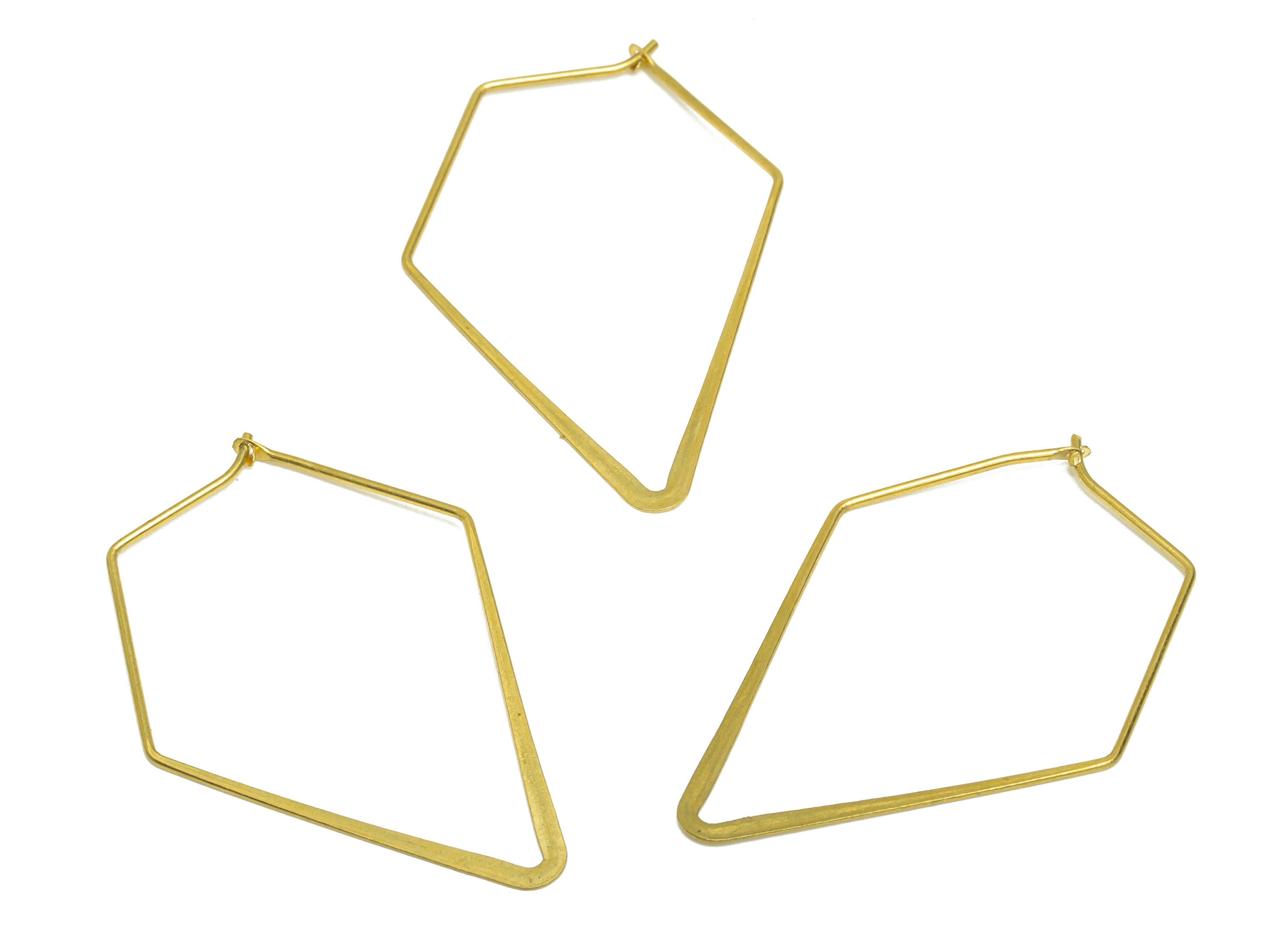 Brass Diamond Wire Hoop Earring - Raw Brass Hammered Pentagon Wire Earring - Geometry Wire Hoop Lock Earring Charm - 40x28x0.8mm-PP10425-40 - DOMEDBAZAAR