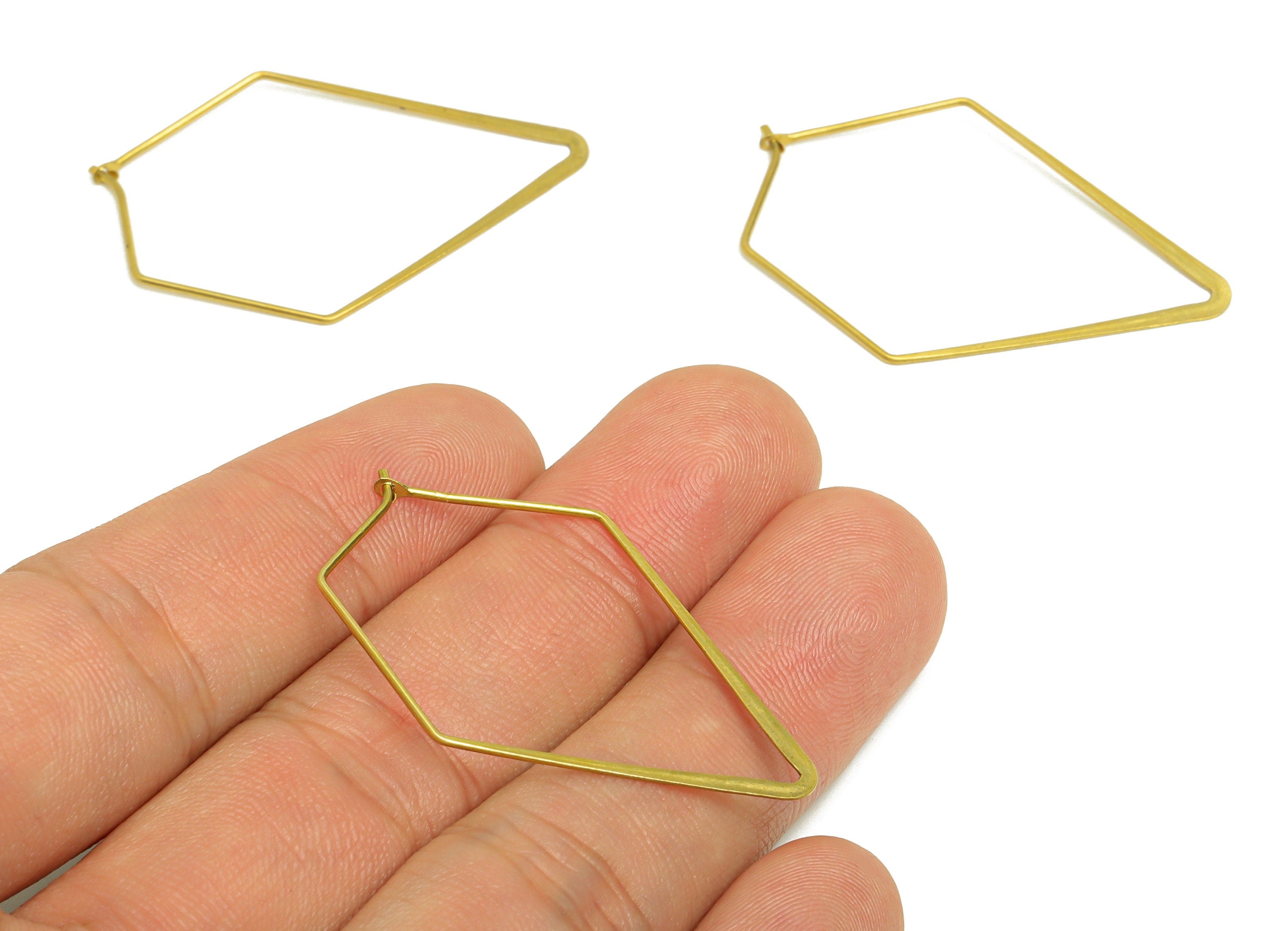 Brass Diamond Wire Hoop Earring - Raw Brass Hammered Pentagon Wire Earring - Geometry Wire Hoop Lock Earring Charm - 40x28x0.8mm-PP10425-40 - DOMEDBAZAAR