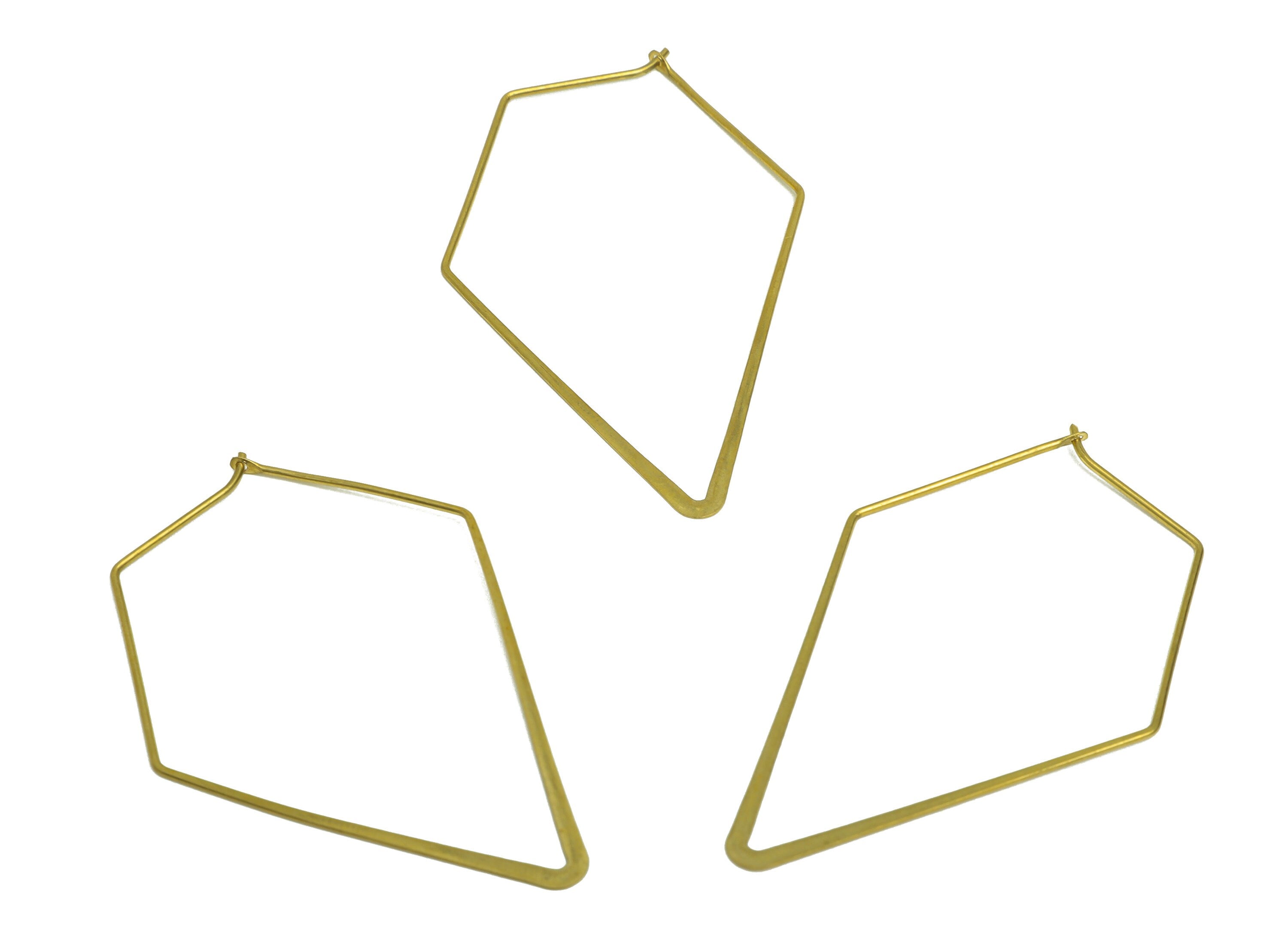 Brass Diamond Wire Hoop Earring - Raw Brass Hammered Pentagon Wire Earring - Geometry Wire Hoop Lock Earring Charm - 52x32x0.8mm-PP10425-50 - DOMEDBAZAAR