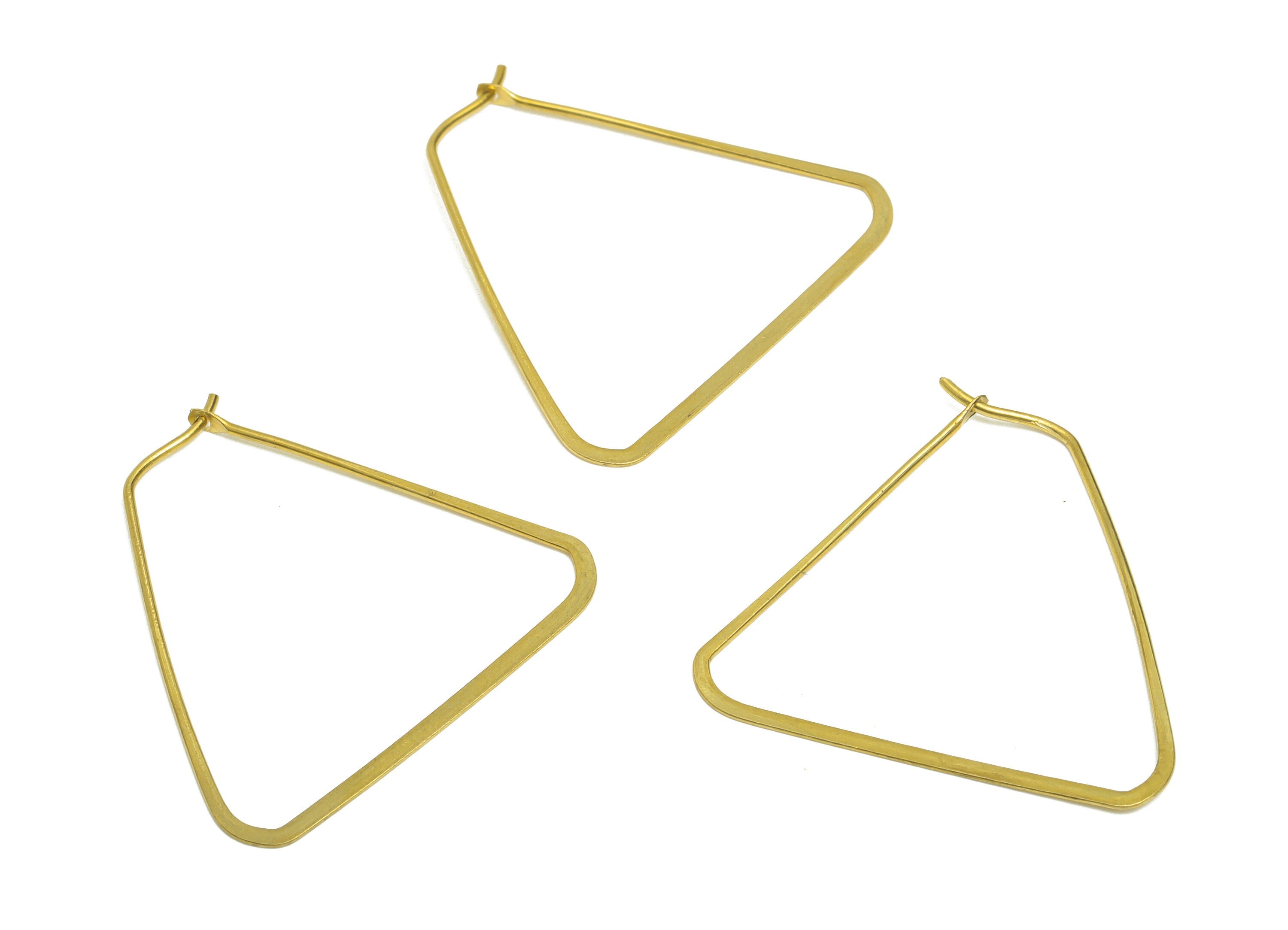 Brass Triangle Wire Hoop Earring - Raw Brass Hammered Triangle Wire Earring - Geometry Wire Hoop Lock Earring Charm - 32x30x0.8mm-PP10371-30 - DOMEDBAZAAR