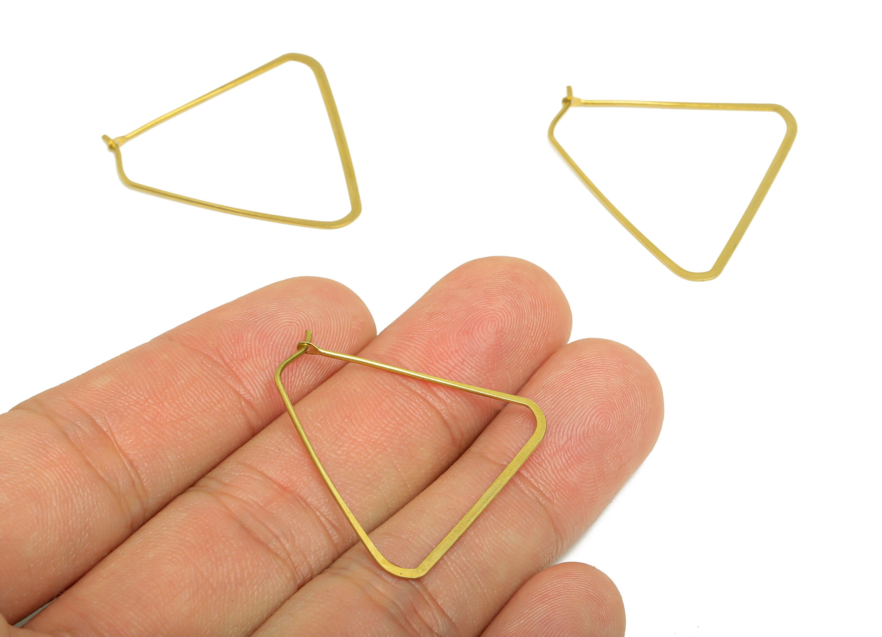 Brass Triangle Wire Hoop Earring - Raw Brass Hammered Triangle Wire Earring - Geometry Wire Hoop Lock Earring Charm - 32x30x0.8mm-PP10371-30 - DOMEDBAZAAR