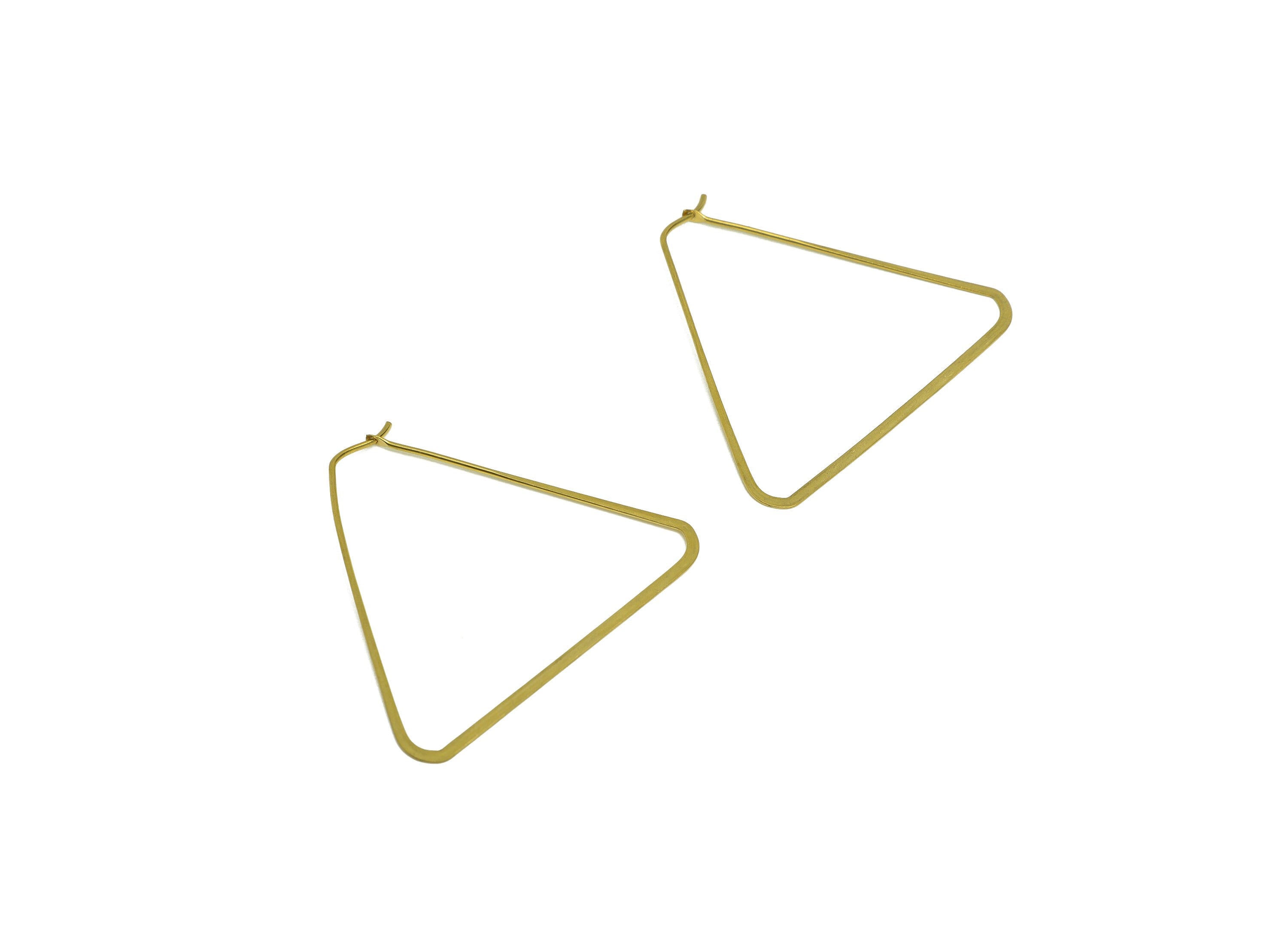 Brass Triangle Wire Hoop Earring - Raw Brass Hammered Triangle Wire Earring - Geometry Wire Hoop Lock Earring Charm - 42x38x0.8mm-PP10371-40 - DOMEDBAZAAR