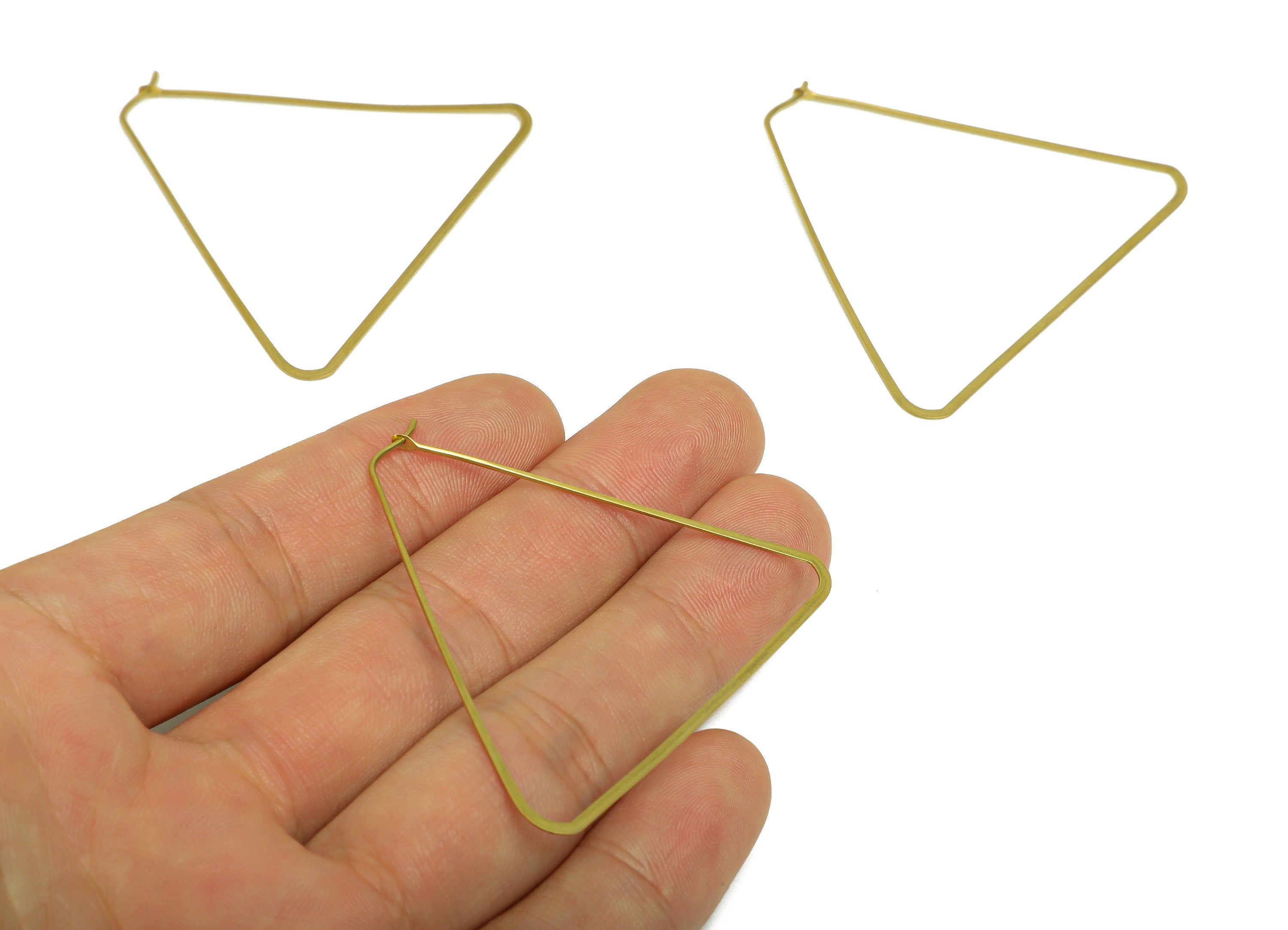 Brass Triangle Wire Hoop Earring - Raw Brass Hammered Triangle Wire Earring - Geometry Wire Hoop Lock Earring Charm - 52x48x0.8mm-PP10371-50 - DOMEDBAZAAR