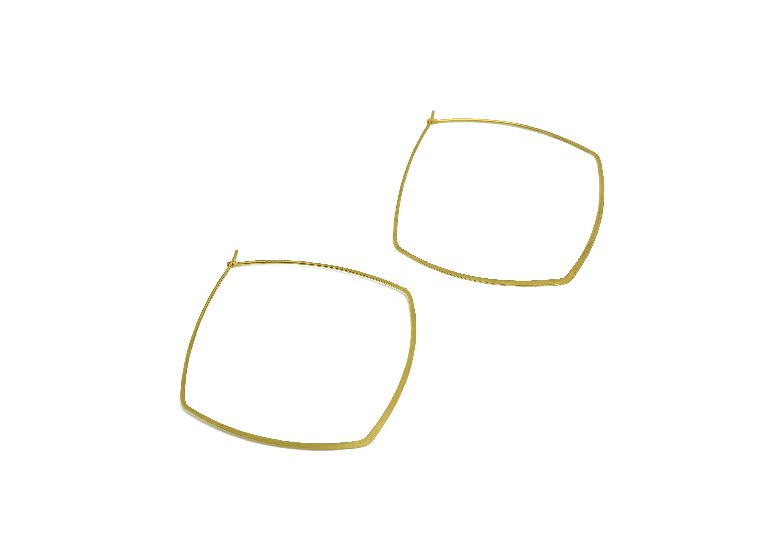 50mm Brass Square Wire Hoop Earring - Raw Brass Hammered Geometry Wire Earring - Brass Hammered Ear Wire Hoop - 52x50x0.6mm - PP10372-50 - DOMEDBAZAAR