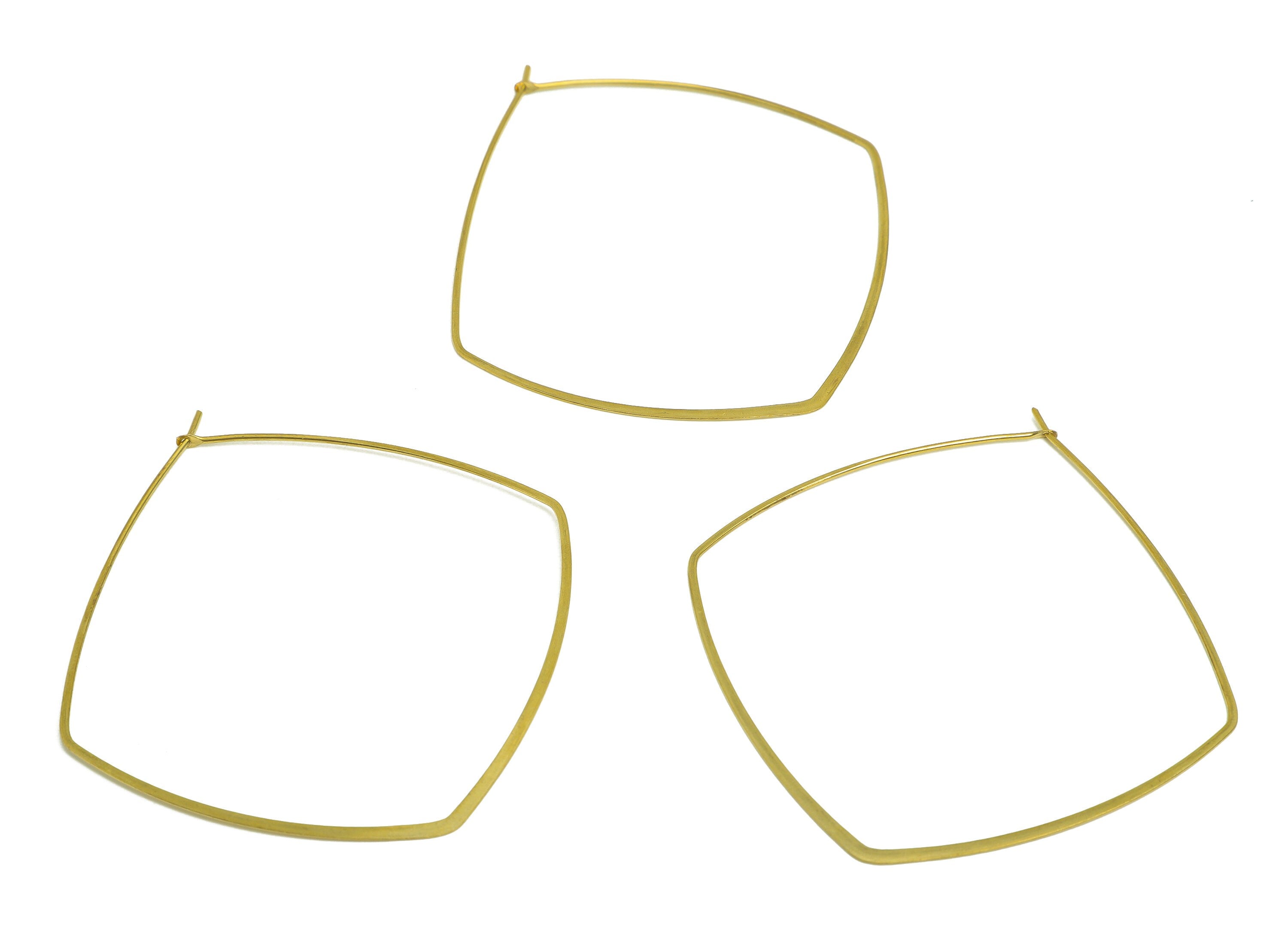 50mm Brass Square Wire Hoop Earring - Raw Brass Hammered Geometry Wire Earring - Brass Hammered Ear Wire Hoop - 52x50x0.6mm - PP10372-50 - DOMEDBAZAAR