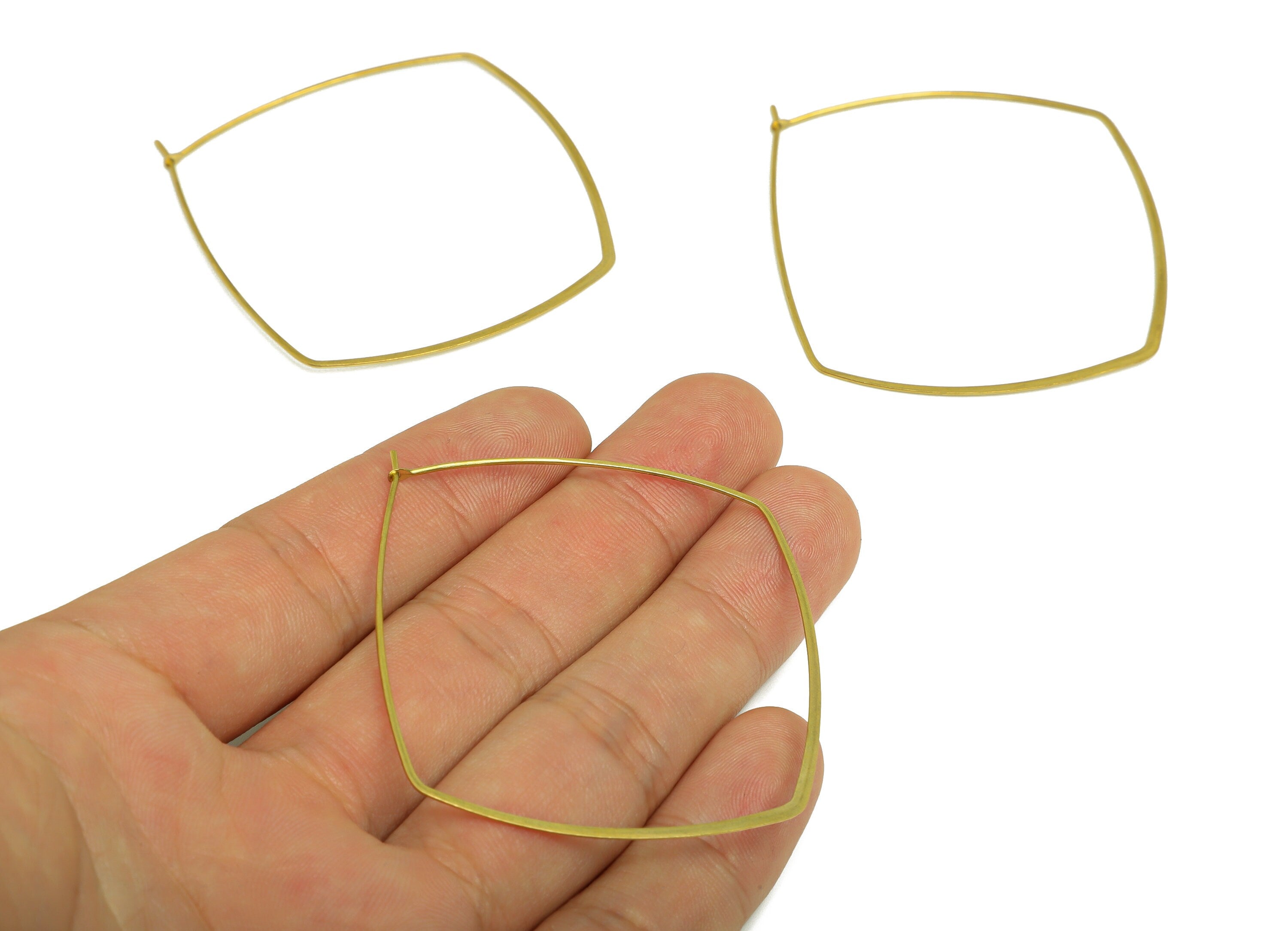 50mm Brass Square Wire Hoop Earring - Raw Brass Hammered Geometry Wire Earring - Brass Hammered Ear Wire Hoop - 52x50x0.6mm - PP10372-50 - DOMEDBAZAAR