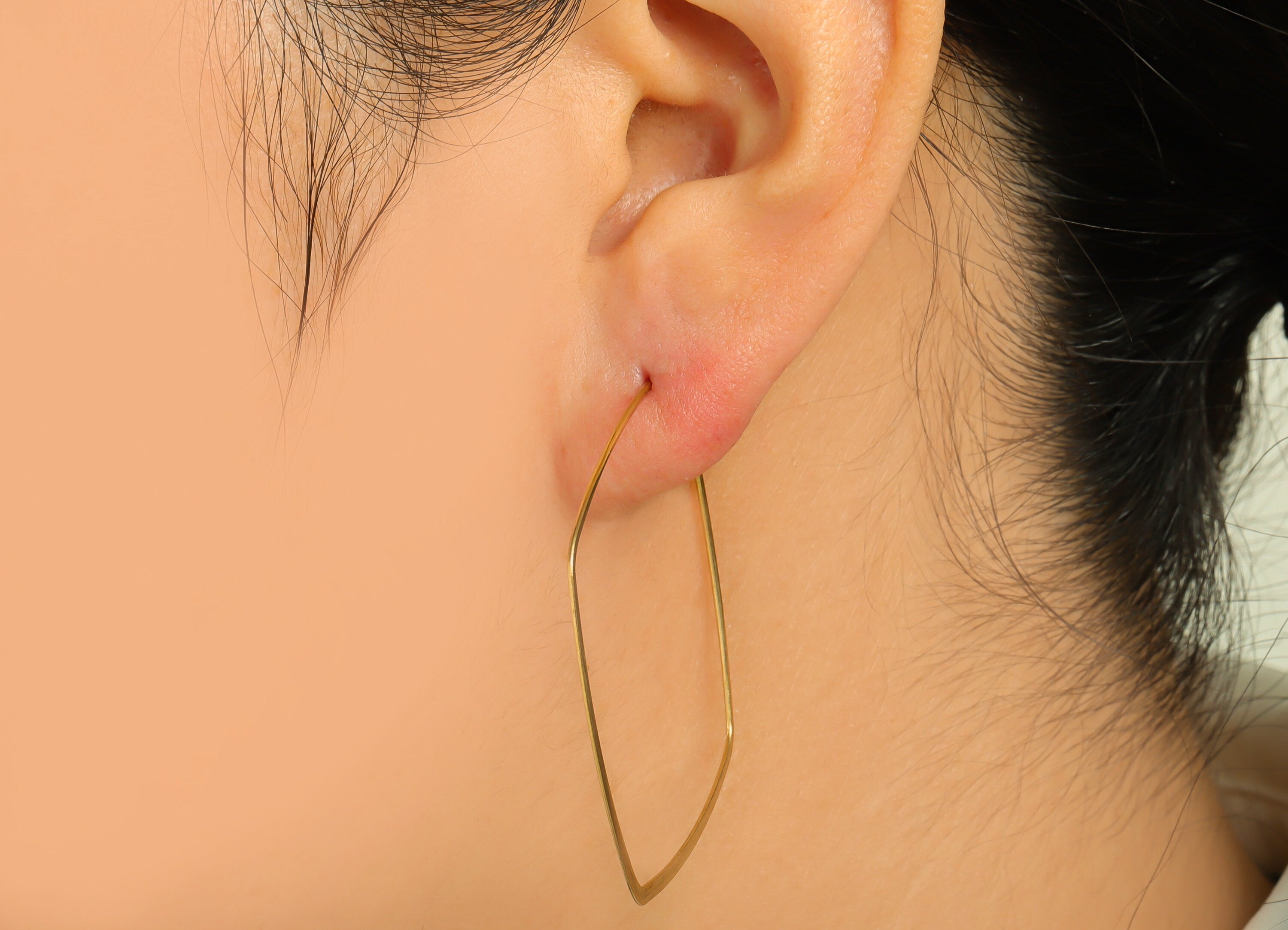 40mm Brass Square Wire Hoop Earring - Raw Brass Hammered Geometry Wire Earring - Brass Hammered Ear Wire Hoop - 45x40x0.8mm - PP10372-40 - DOMEDBAZAAR