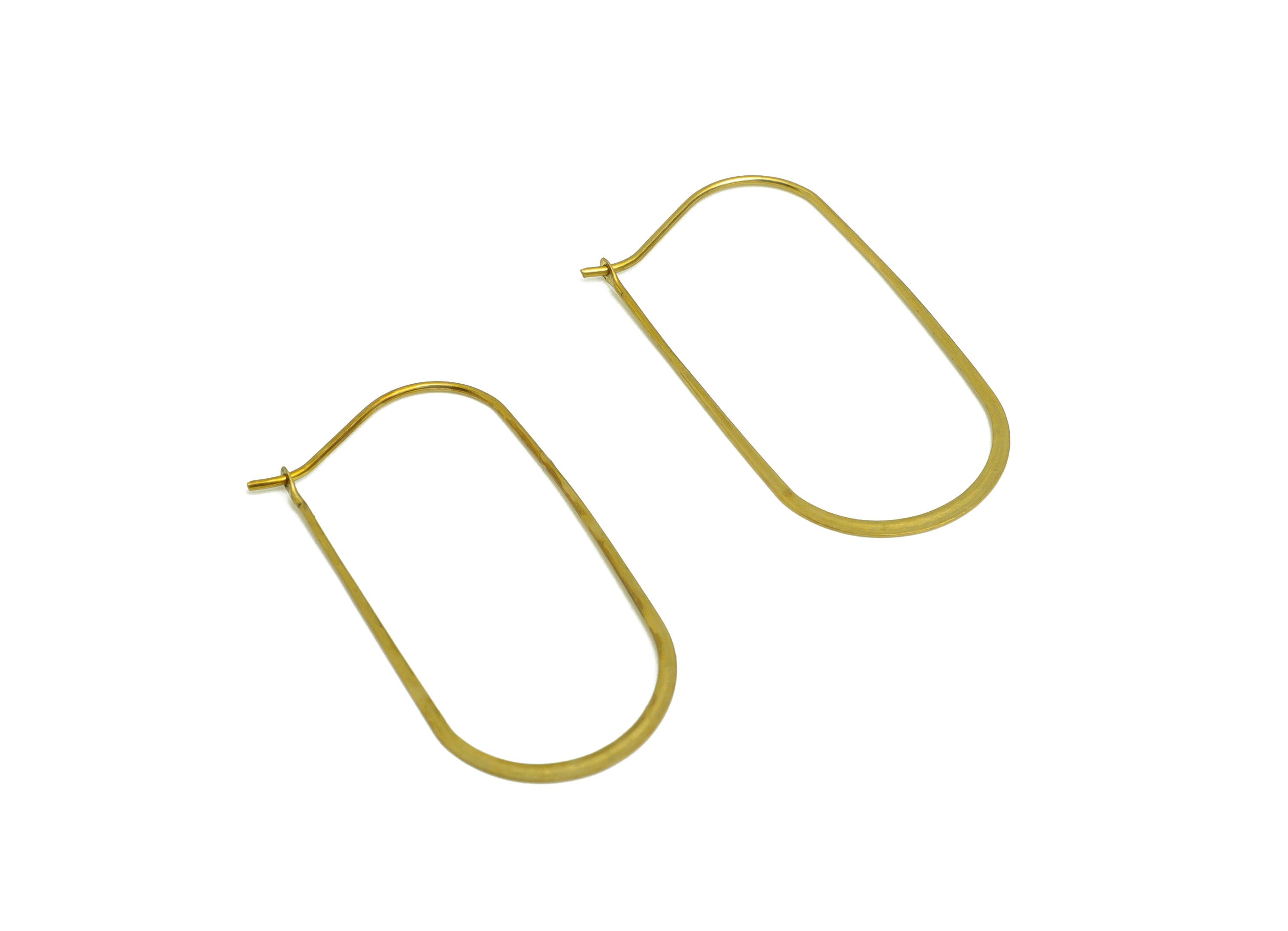 40mm Brass Oval Wire Hoop Earring - Raw Brass Hammered Geometry Wire Earring - Brass Hammered Ear Wire Hoop - 41x20x0.8mm - PP10373-40 - DOMEDBAZAAR