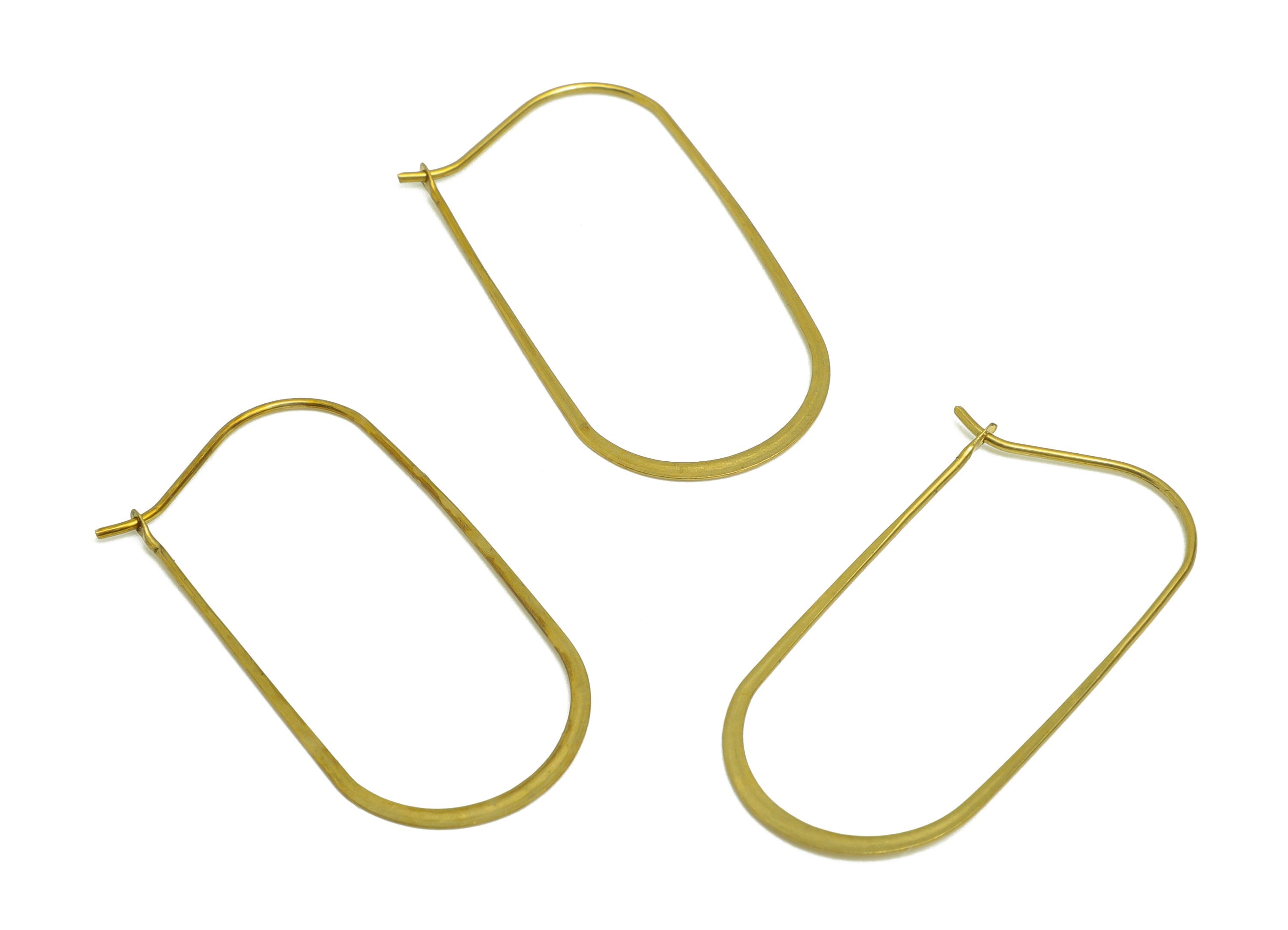 40mm Brass Oval Wire Hoop Earring - Raw Brass Hammered Geometry Wire Earring - Brass Hammered Ear Wire Hoop - 41x20x0.8mm - PP10373-40 - DOMEDBAZAAR