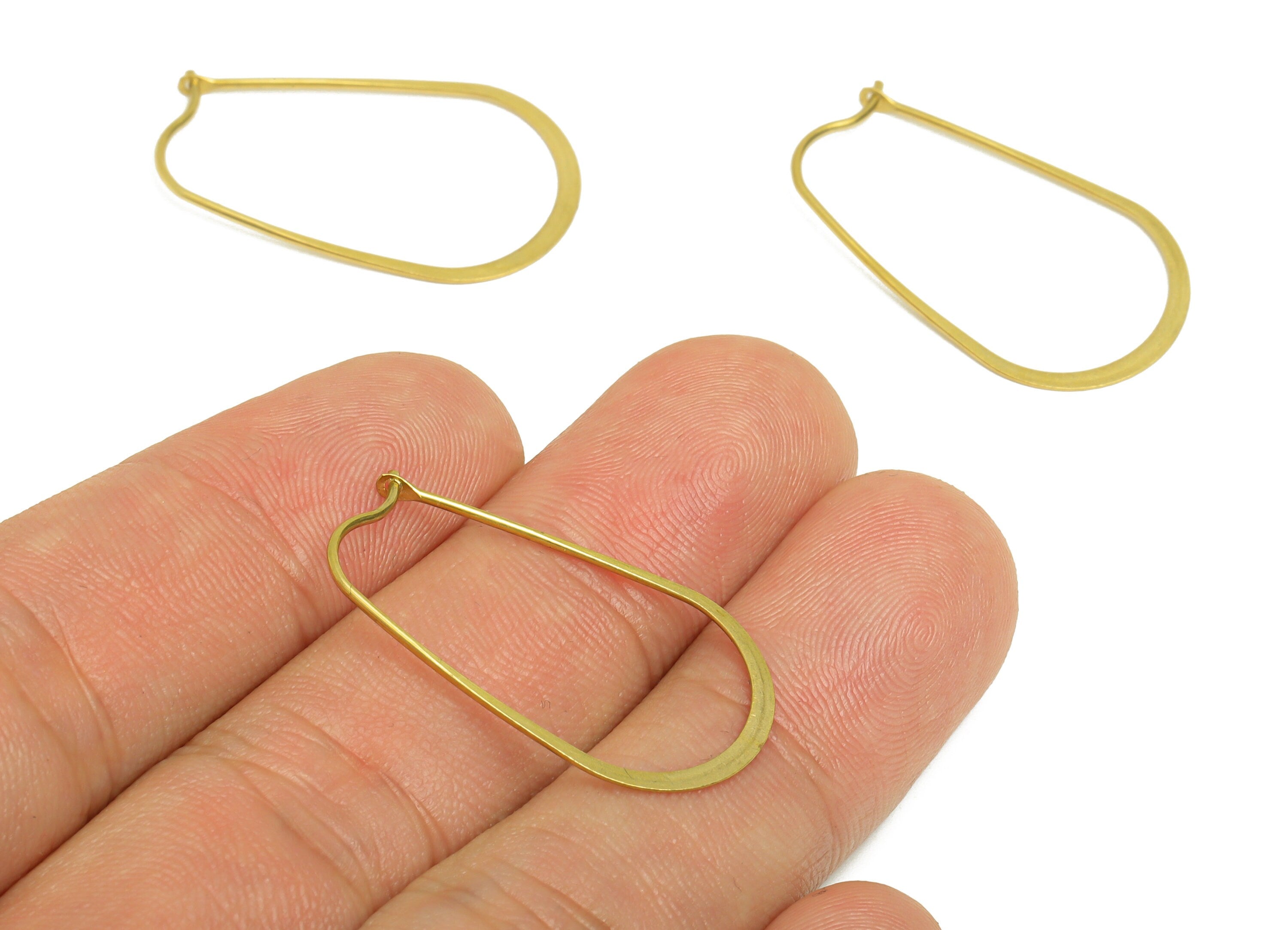 30mm Brass Oval Wire Hoop Earring - Raw Brass Hammered Geometry Wire Earring - Brass Hammered Ear Wire Hoop - 31x19x0.8mm - PP10373-30 - DOMEDBAZAAR