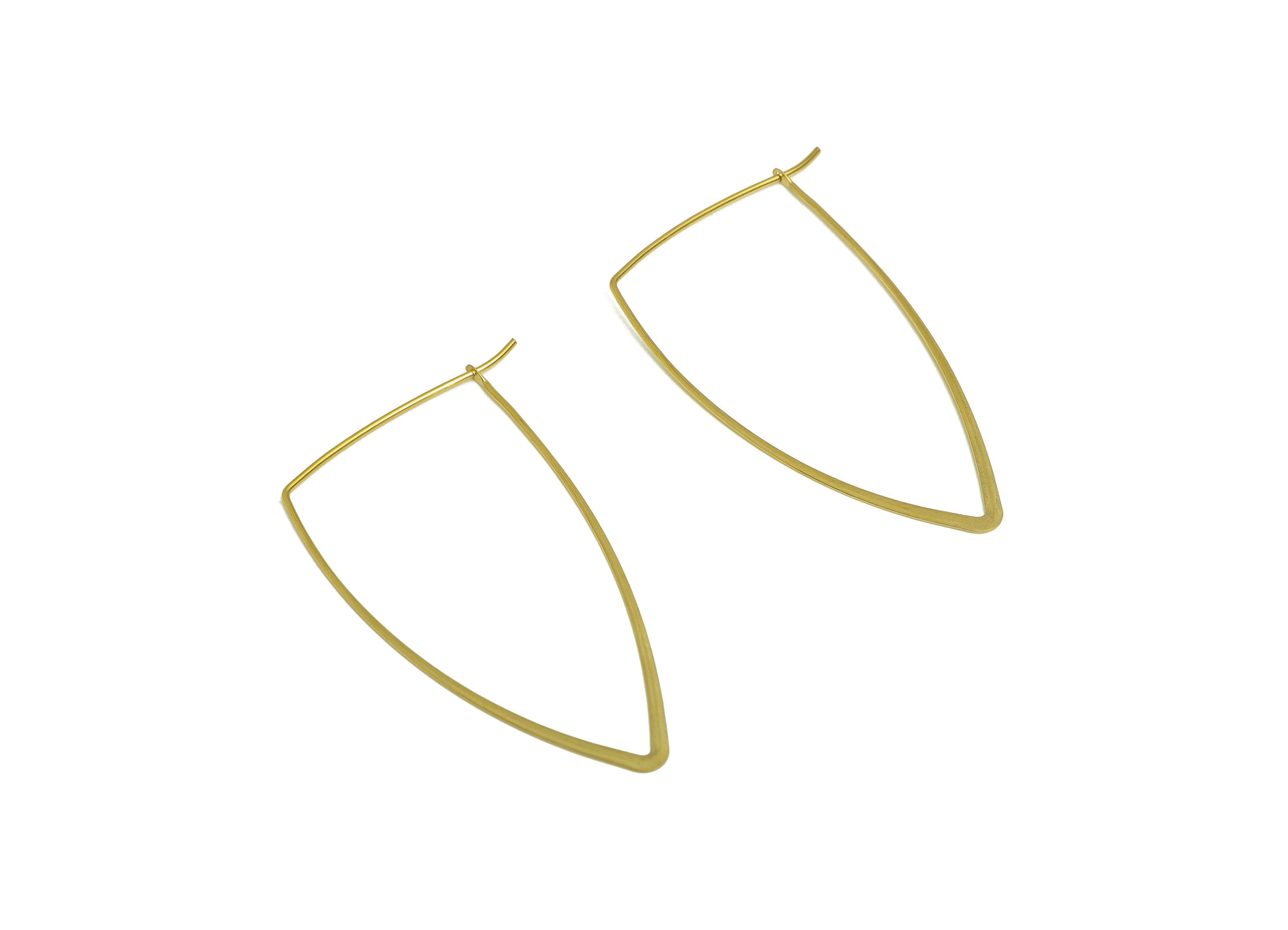 50mm Brass Triangle Wire Hoop Earring - Raw Brass Hammered Geometry Wire Earring - Brass Hammered Ear Wire Hoop - 50x29x0.8mm - PP10424-50 - DOMEDBAZAAR
