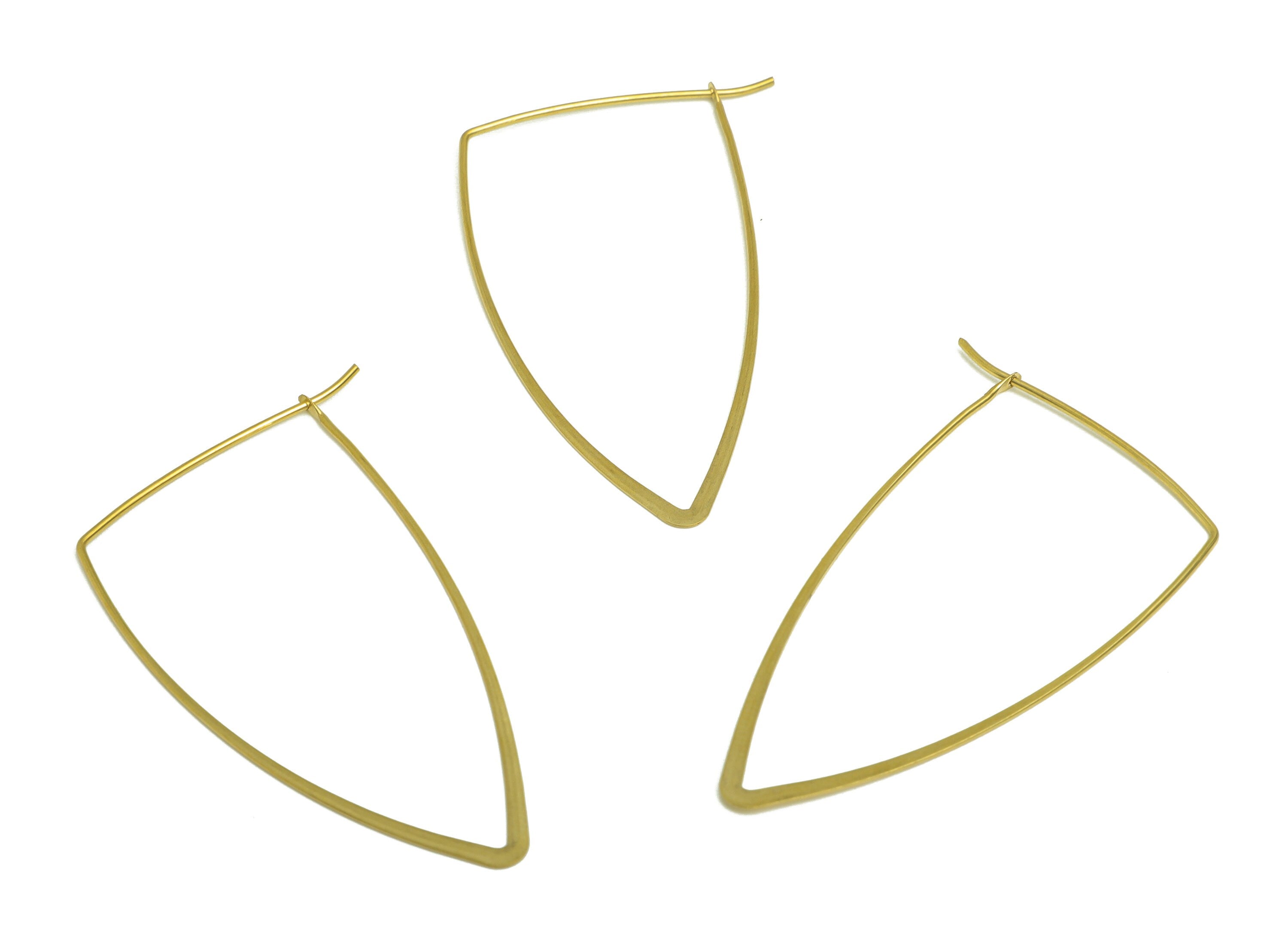 50mm Brass Triangle Wire Hoop Earring - Raw Brass Hammered Geometry Wire Earring - Brass Hammered Ear Wire Hoop - 50x29x0.8mm - PP10424-50 - DOMEDBAZAAR