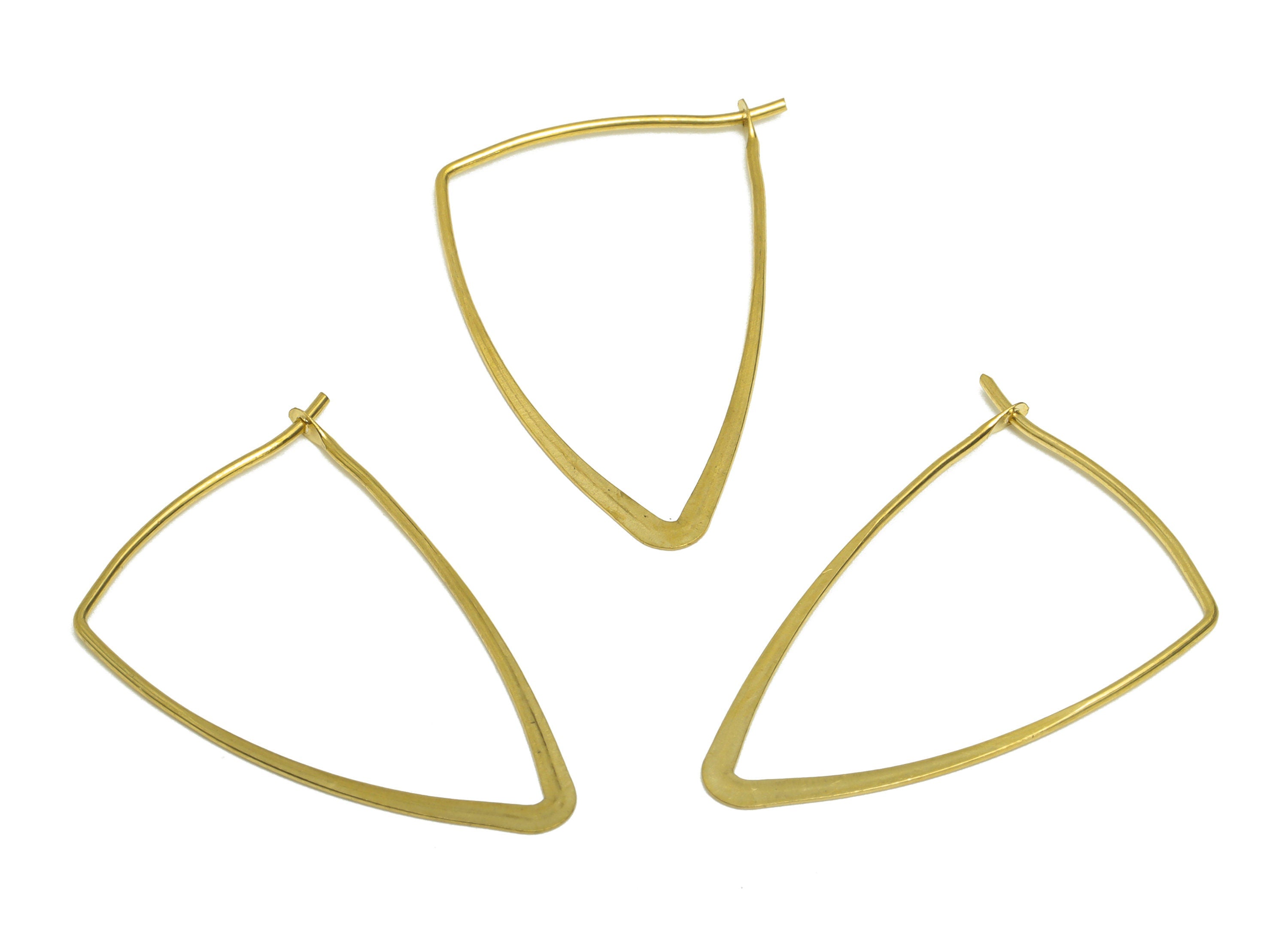 30mm Brass Triangle Wire Hoop Earring - Raw Brass Hammered Geometry Wire Earring - Brass Hammered Ear Wire Hoop - 31x19x0.8mm - PP10424-30 - DOMEDBAZAAR