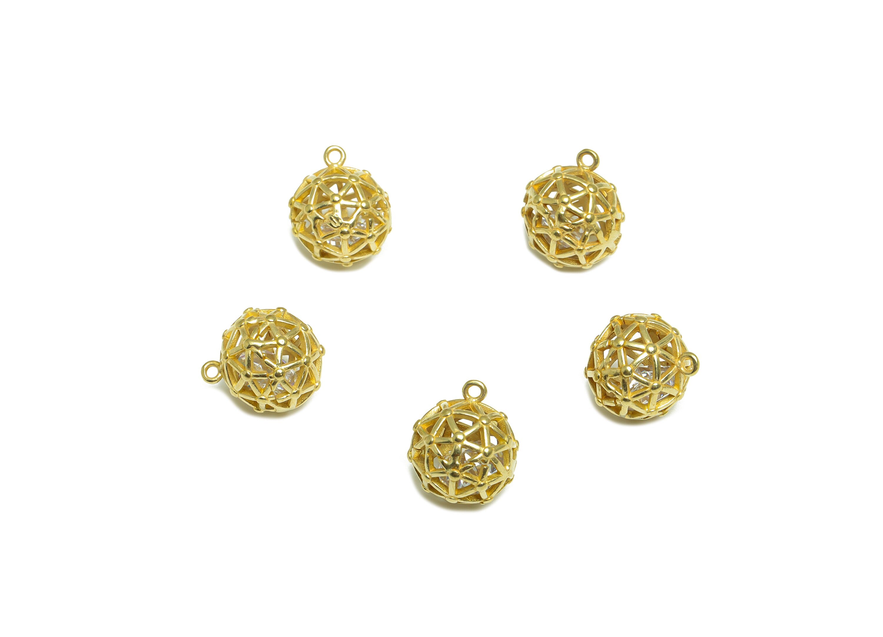 CZ Diamond Triangle Ball Pendant - Brass CZ Cage Football Earring Charm - Cubic Zircon Charms With Loop - For Necklace - 12x10x10mm -PP10052 - DOMEDBAZAAR