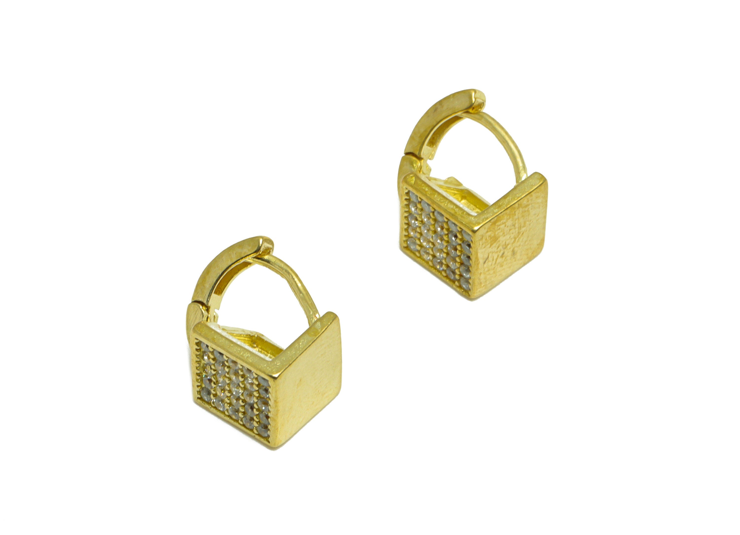 Brass CZ Cube Huggie Hoop Earring - Brass Square Hoop Cubic Zircon Earring - Brass Geometry Zircon Huggie Hoop Clasp - 12x12x7.4mm - PP10027 - DOMEDBAZAAR