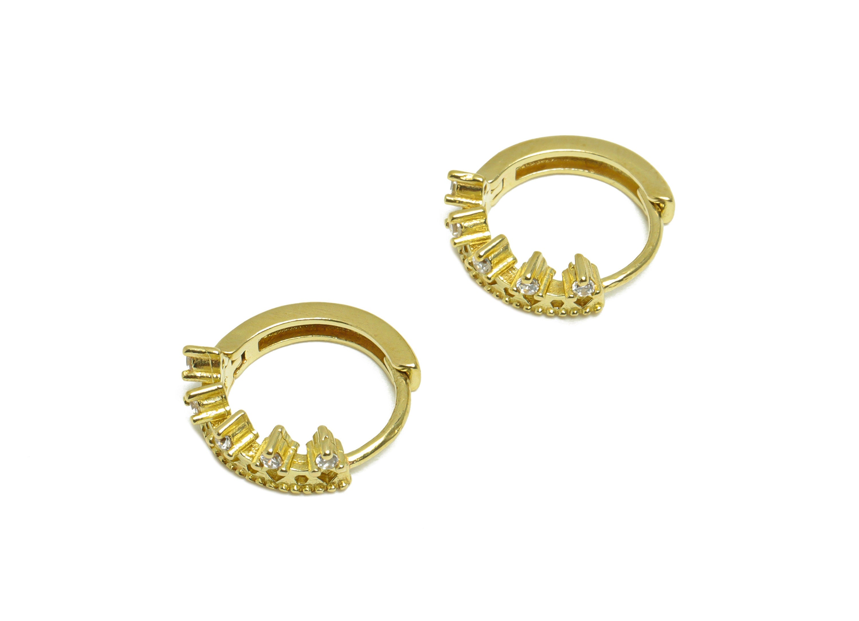 Brass CZ Crown Huggie Hoop Earring - Brass Princess Hoop Cubic Zircon Earring - Brass King Zircon Huggie Hoop Clasp - 15.3x13x4mm - PP10035 - DOMEDBAZAAR