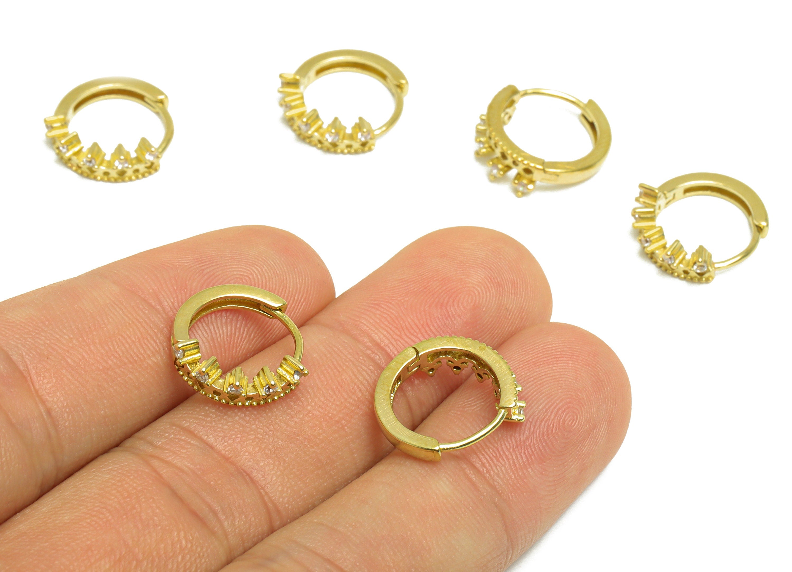Brass CZ Crown Huggie Hoop Earring - Brass Princess Hoop Cubic Zircon Earring - Brass King Zircon Huggie Hoop Clasp - 15.3x13x4mm - PP10035 - DOMEDBAZAAR