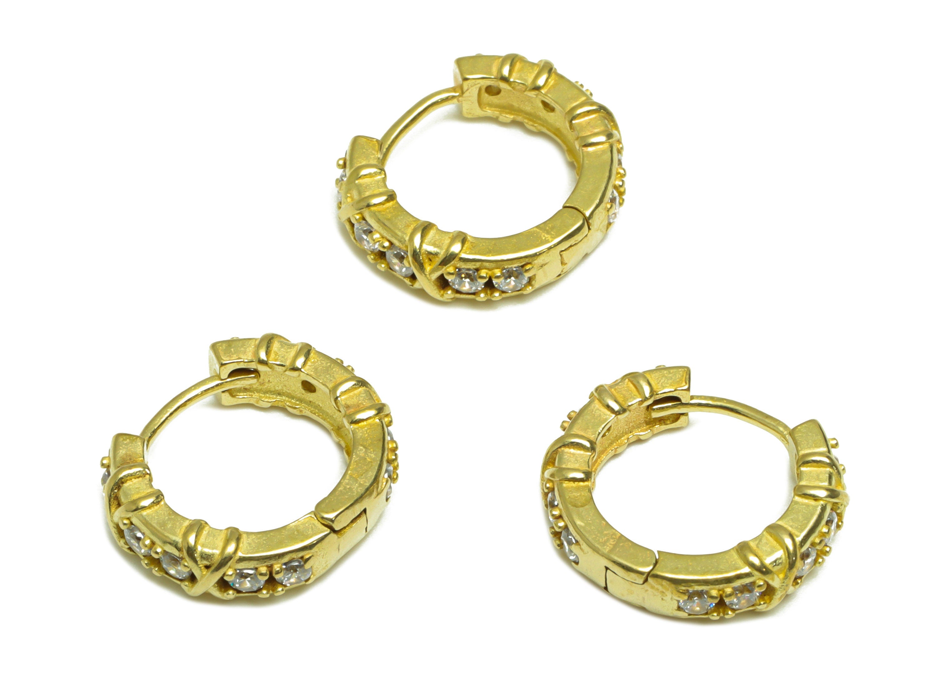Brass CZ Twine Wire Huggie Hoop Earring - Raw Brass Hoop Cubic Zircon Earring - Brass Zircon Huggie Hoop Clasp - 15.5x13.5x4.4mm - PP10042 - DOMEDBAZAAR