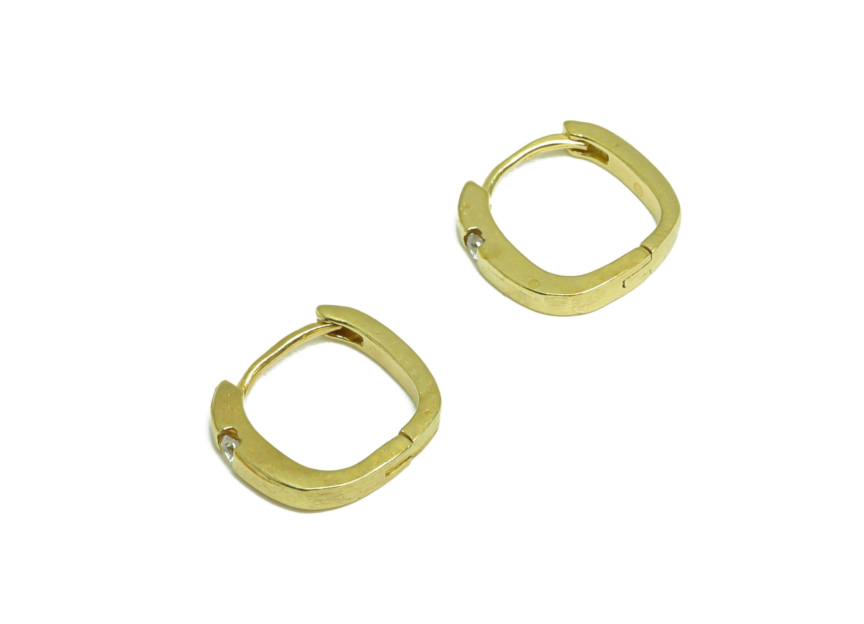 Brass CZ Square Huggie Hoop Earring - Raw Brass Geometry Hoop Cubic Zircon Earring - Brass Zircon Huggie Hoop - 11x10.6x1.8mm - PP10010 - DOMEDBAZAAR