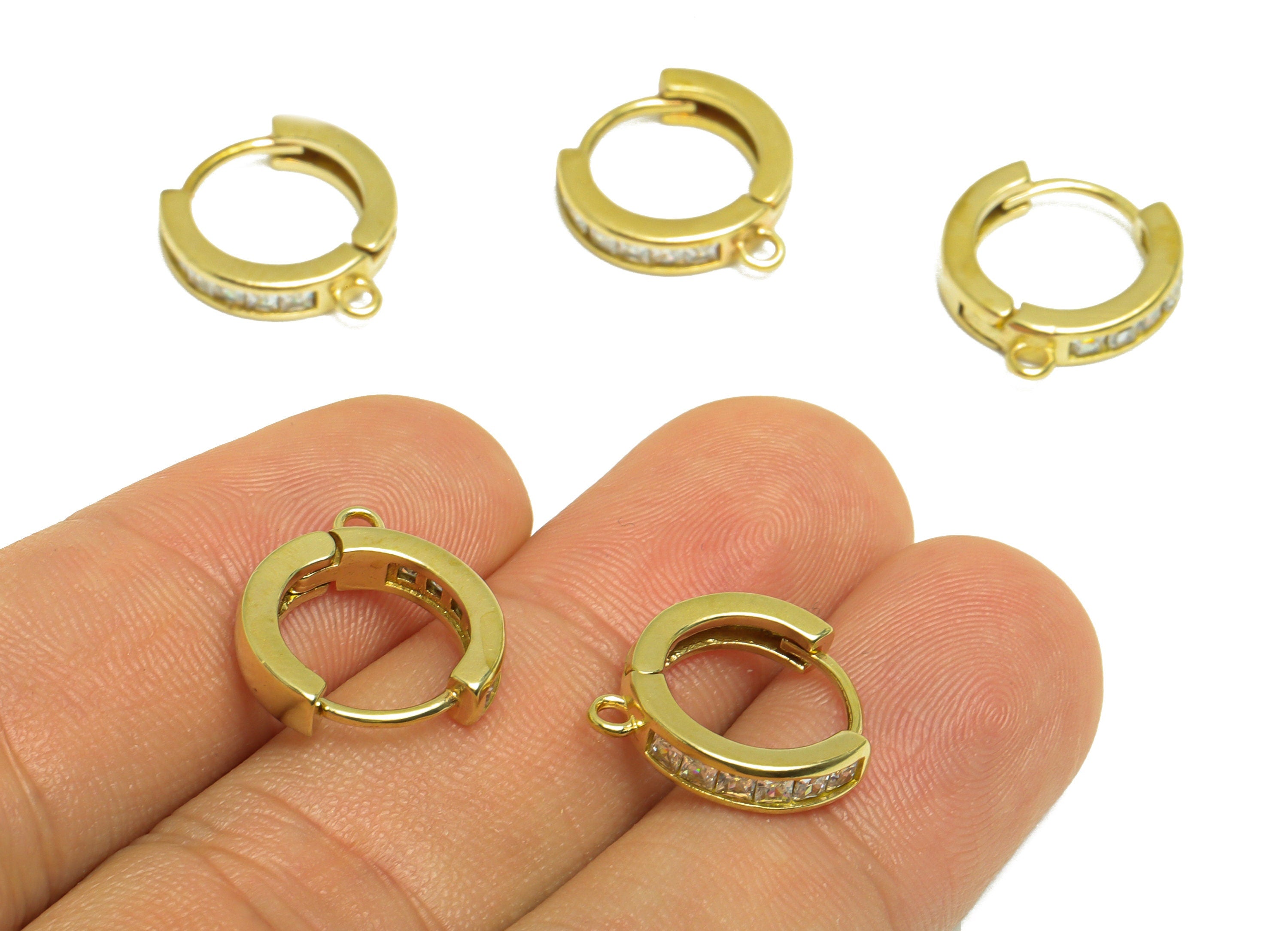 Brass CZ Square Huggie Hoop Earring - Raw Brass Cubic Zircon Earring With Loop - Brass Square Diamond Huggie Hoop - 15.8x14.6x3mm - PP10030 - DOMEDBAZAAR