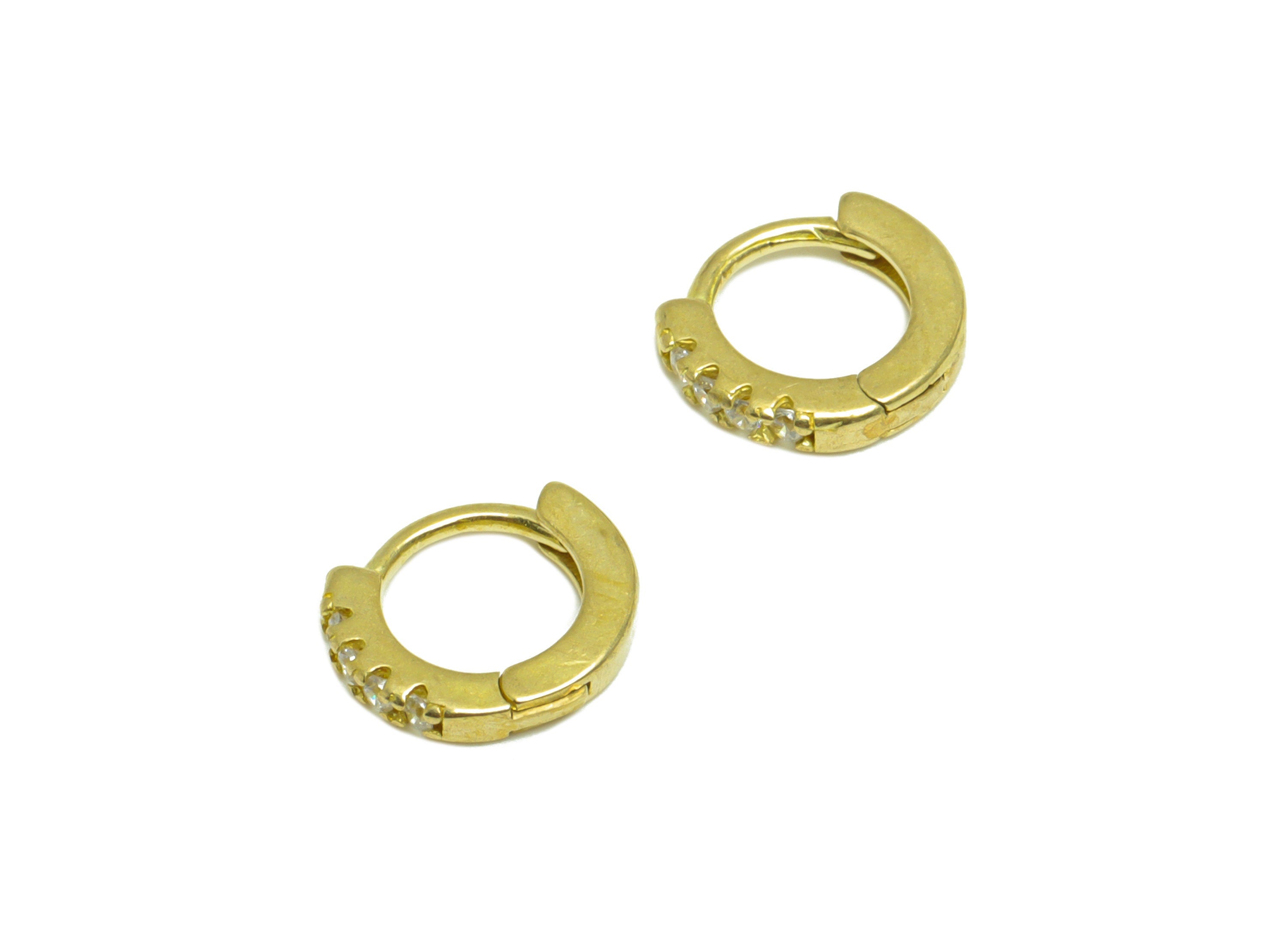 Brass CZ Round Huggie Hoop Earring - Raw Brass Mini Circle Cubic Zircon Earring - Brass Huggie Hoop Earring - 10x9x1.85mm - PP10138 - DOMEDBAZAAR