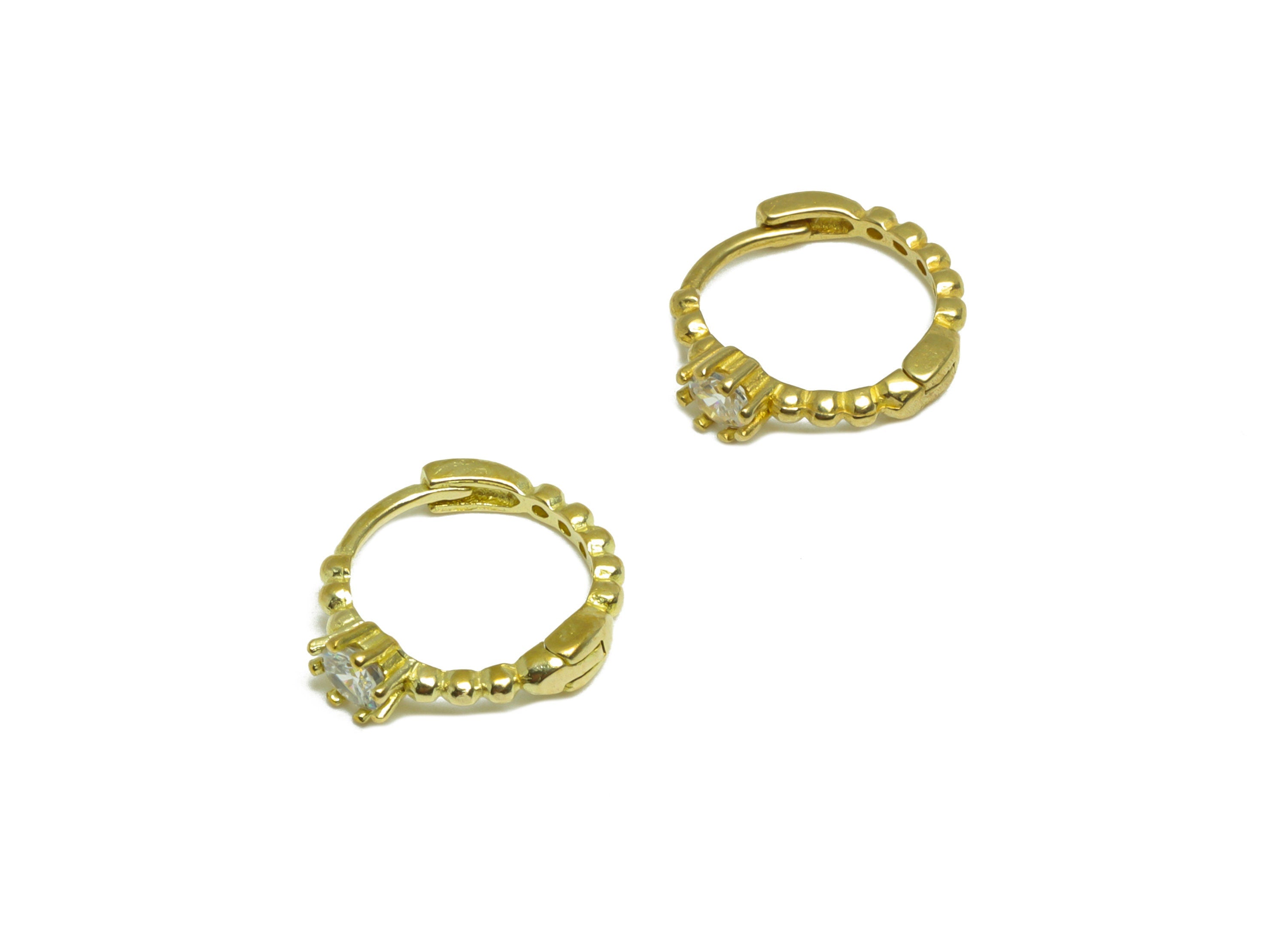Brass CZ Ring Huggie Hoop Earring - Raw Brass Rectangle Cubic Zircon Earring - Brass Textured Huggie Hoop Earring - 15.6x15.3x3mm - PP10036 - DOMEDBAZAAR