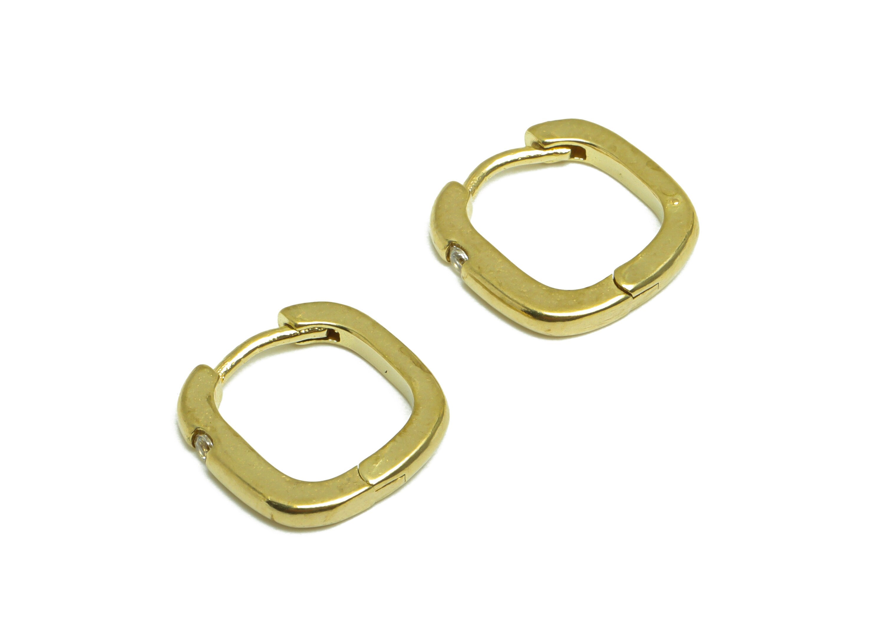Brass CZ Square Huggie Hoop Earring - Raw Brass Geometry Hoop Cubic Zircon Earring - Brass Zircon Huggie Hoop - 13.9x13.5x2.3mm - PP10028 - DOMEDBAZAAR