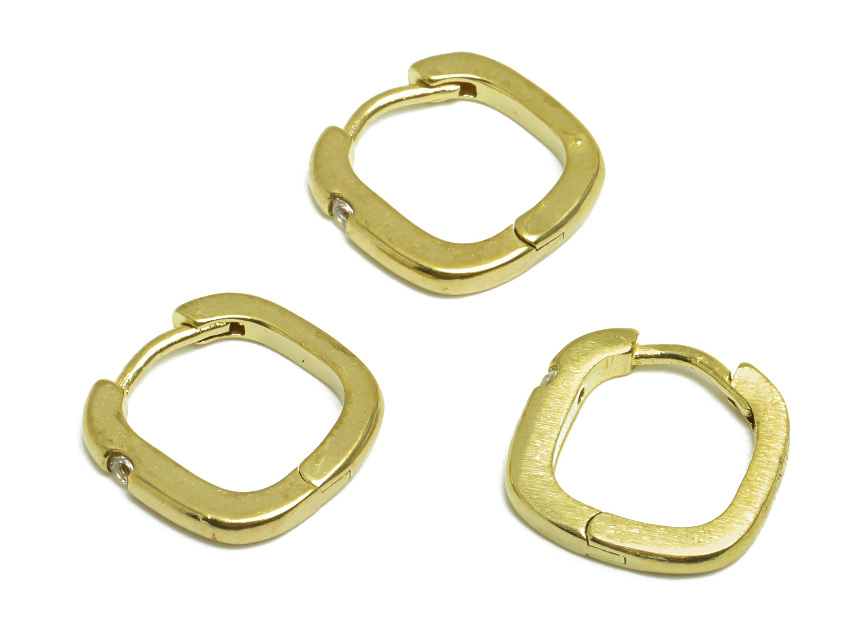 Brass CZ Square Huggie Hoop Earring - Raw Brass Geometry Hoop Cubic Zircon Earring - Brass Zircon Huggie Hoop - 13.9x13.5x2.3mm - PP10028 - DOMEDBAZAAR