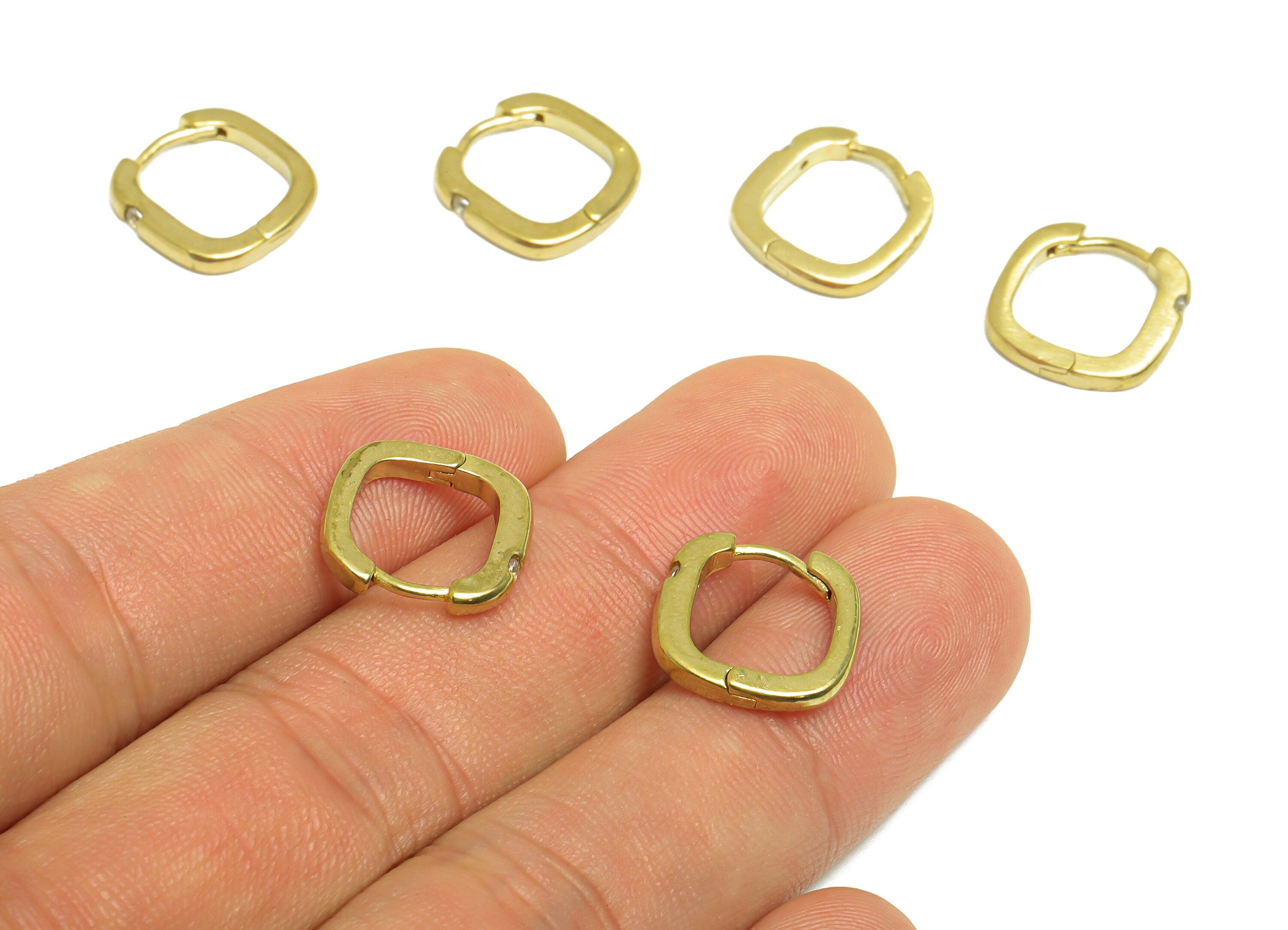 Brass CZ Square Huggie Hoop Earring - Raw Brass Geometry Hoop Cubic Zircon Earring - Brass Zircon Huggie Hoop - 13.9x13.5x2.3mm - PP10028 - DOMEDBAZAAR