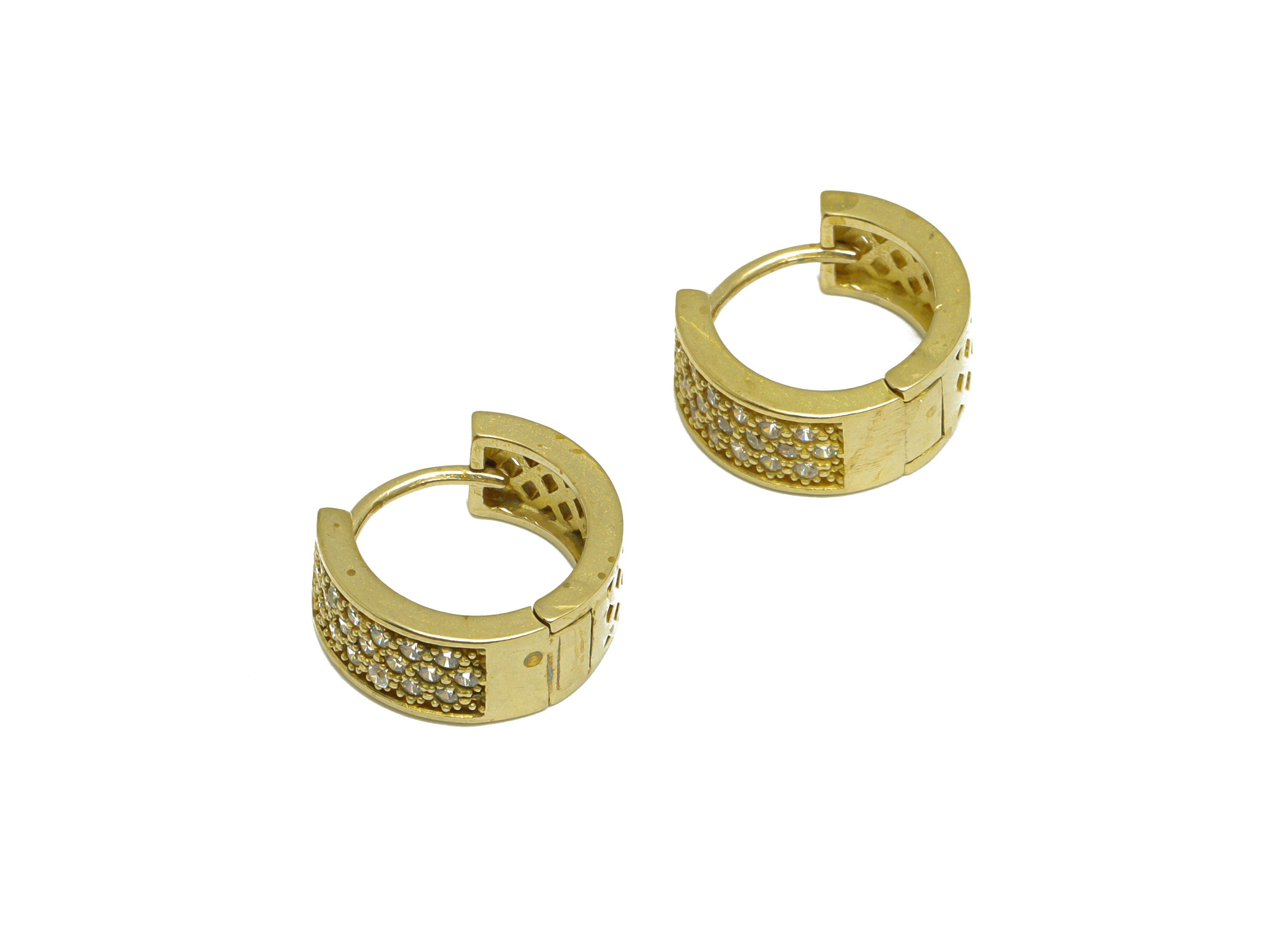 Brass CZ Wide Huggie Hoop Earring - Raw Brass Diamond Cubic Zircon Earring - Brass Triangle Huggie Hoop Earring - 14.02x13.7x5.9mm - PP10135 - DOMEDBAZAAR