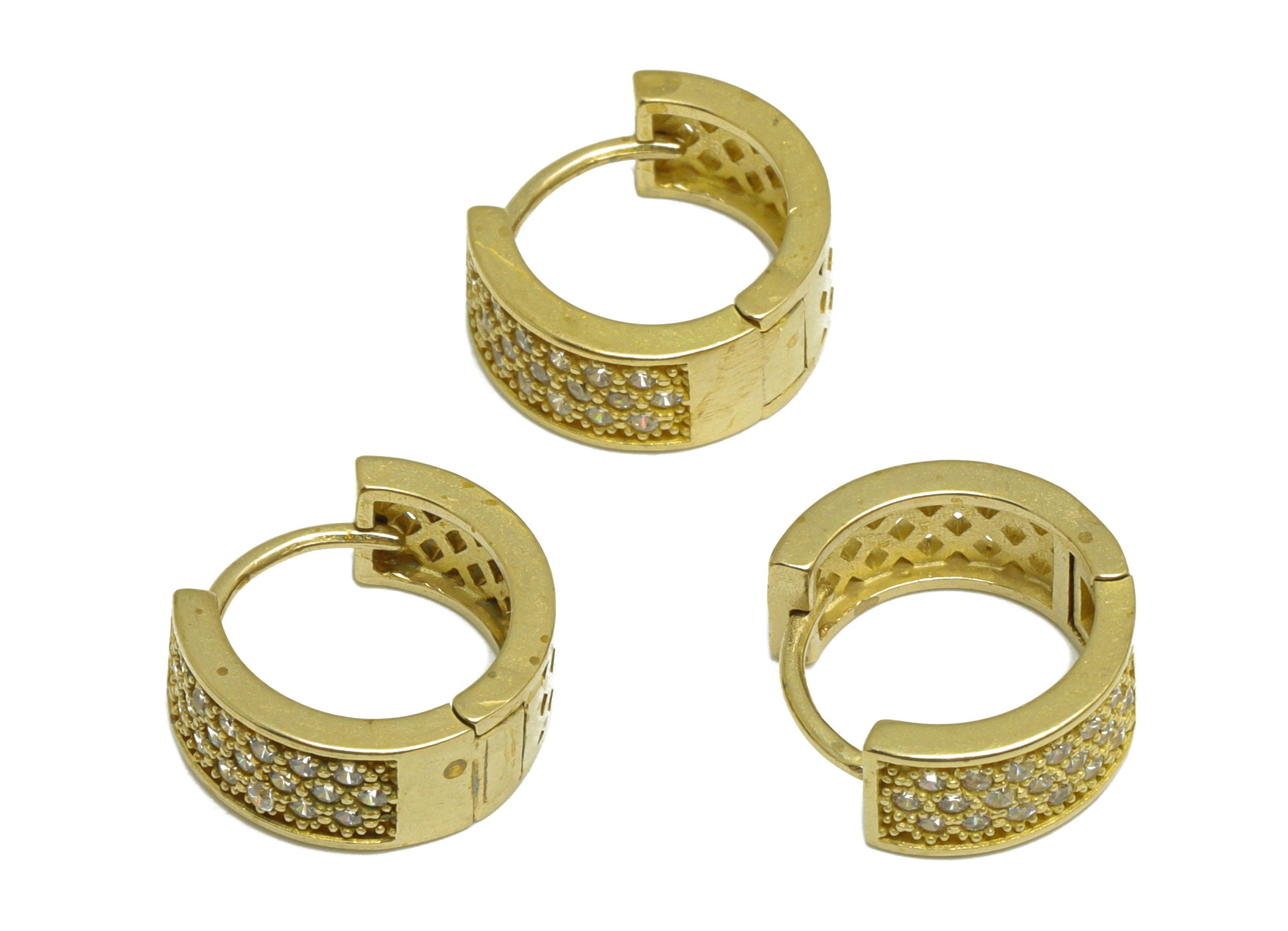 Brass CZ Wide Huggie Hoop Earring - Raw Brass Diamond Cubic Zircon Earring - Brass Triangle Huggie Hoop Earring - 14.02x13.7x5.9mm - PP10135 - DOMEDBAZAAR