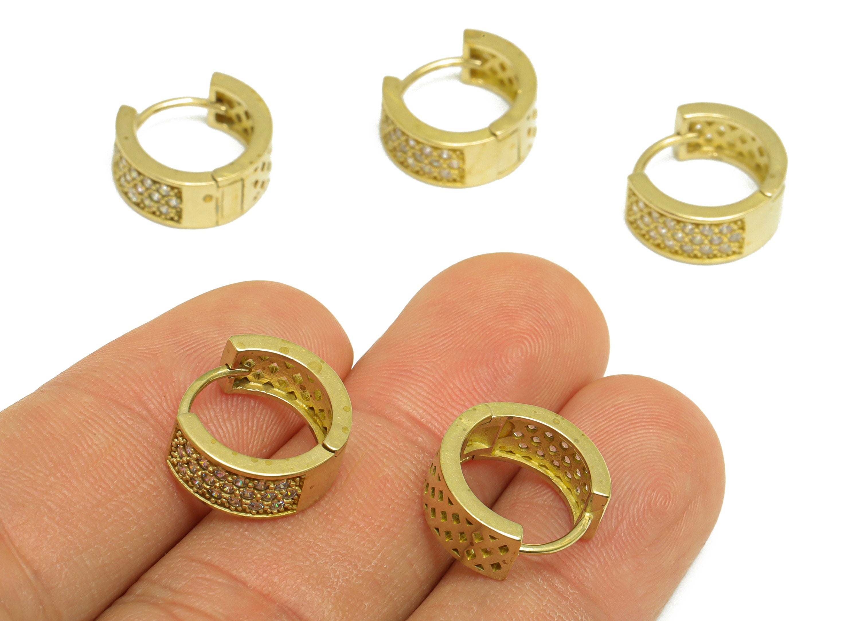 Brass CZ Wide Huggie Hoop Earring - Raw Brass Diamond Cubic Zircon Earring - Brass Triangle Huggie Hoop Earring - 14.02x13.7x5.9mm - PP10135 - DOMEDBAZAAR