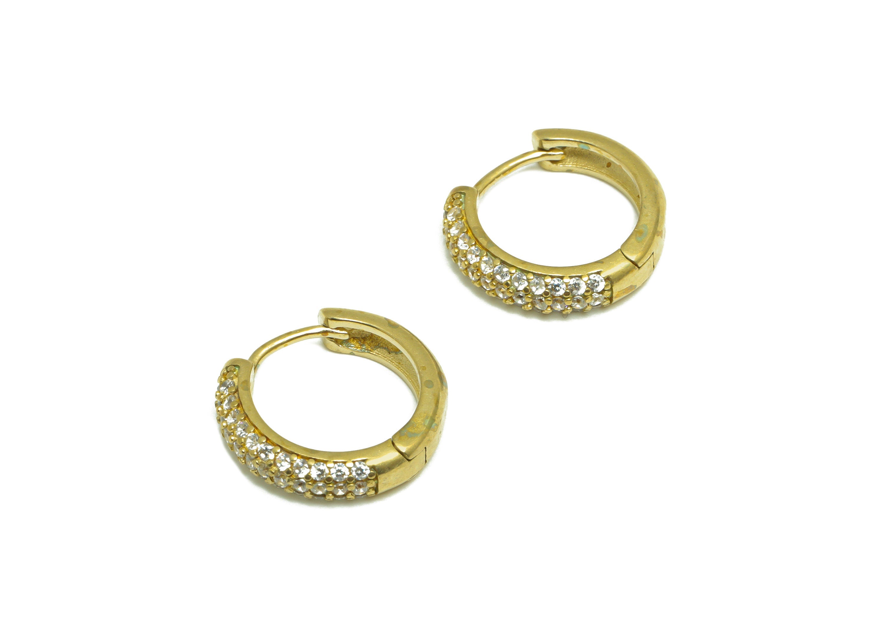 Brass CZ Round Huggie Hoop Earring - Raw Brass Circle Cubic Zircon Earring - Brass Huggie Hoop Clasp Earring - 17.5x15.3x3.8mm - PP10143 - DOMEDBAZAAR
