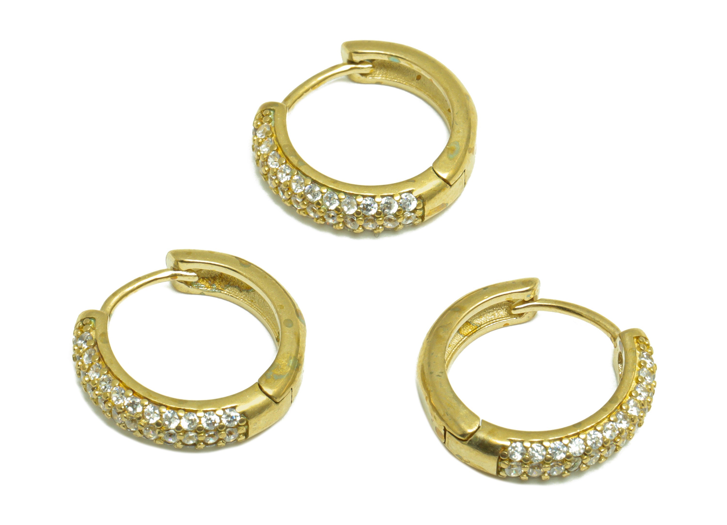 Brass CZ Round Huggie Hoop Earring - Raw Brass Circle Cubic Zircon Earring - Brass Huggie Hoop Clasp Earring - 17.5x15.3x3.8mm - PP10143 - DOMEDBAZAAR
