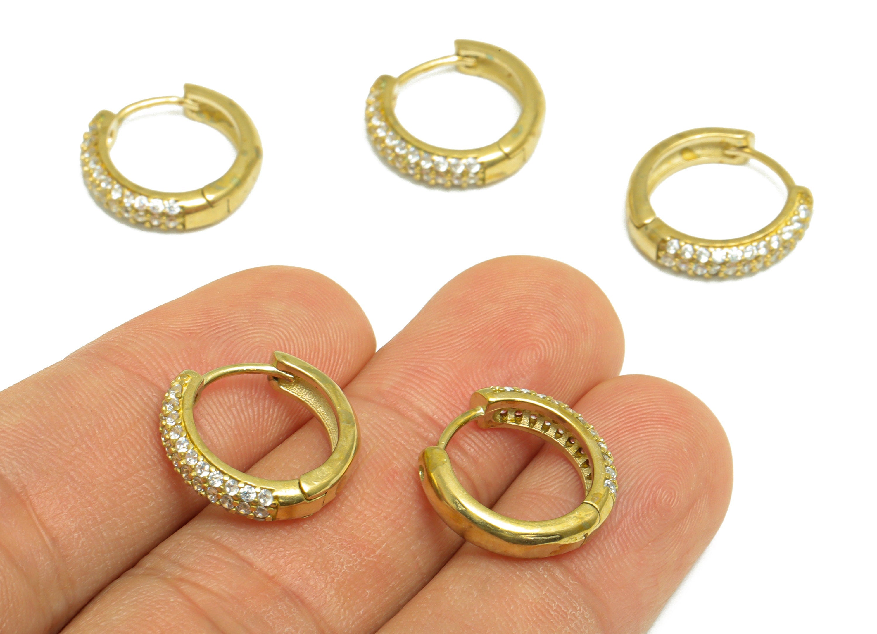 Brass CZ Round Huggie Hoop Earring - Raw Brass Circle Cubic Zircon Earring - Brass Huggie Hoop Clasp Earring - 17.5x15.3x3.8mm - PP10143 - DOMEDBAZAAR