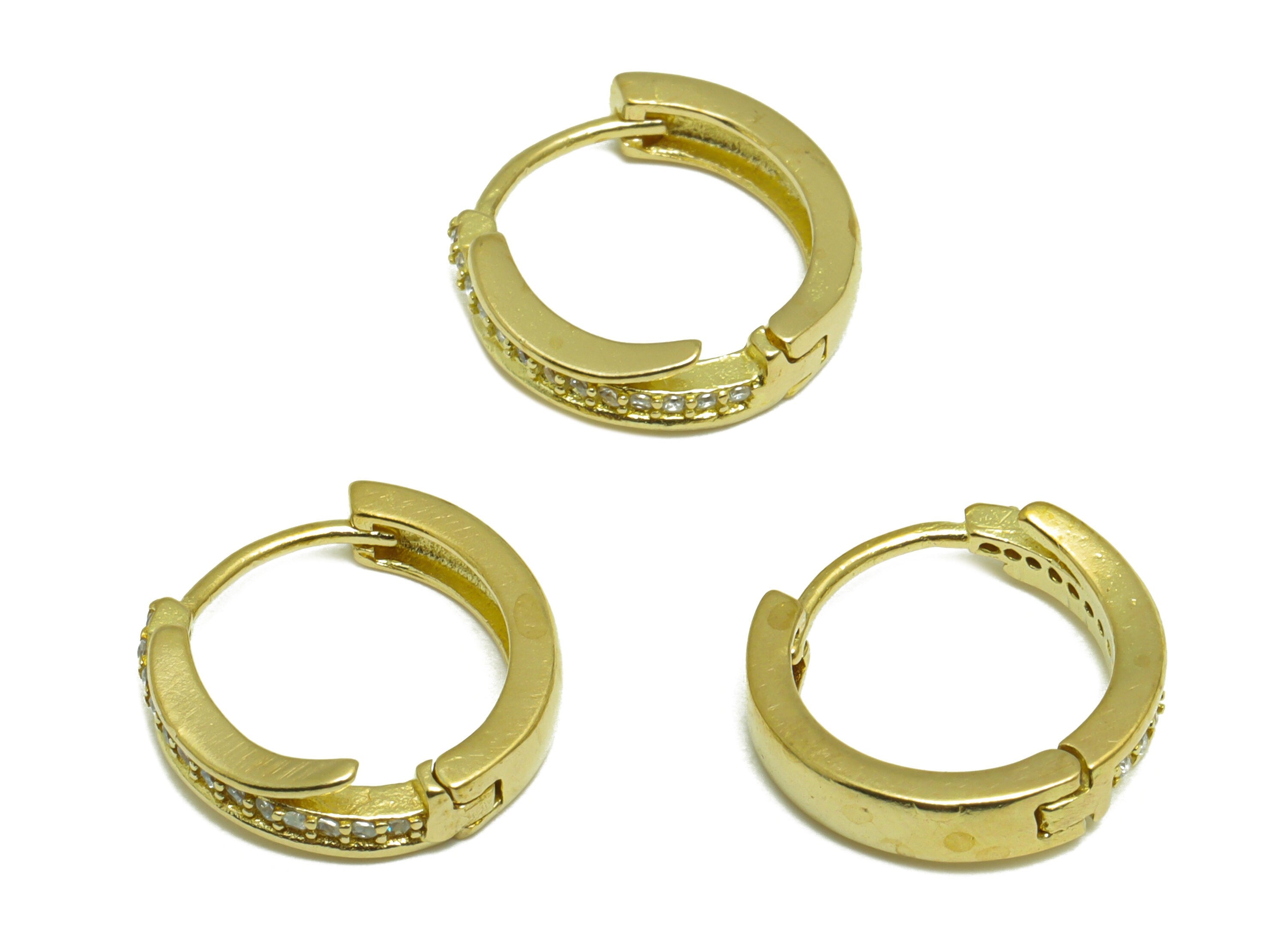 Brass CZ Round Huggie Hoop Earring - Raw Brass Ring Cubic Zircon Earring - Brass Huggie Hoop Clasp Earring - 15.7x14.8x3.5mm - PP10044 - DOMEDBAZAAR