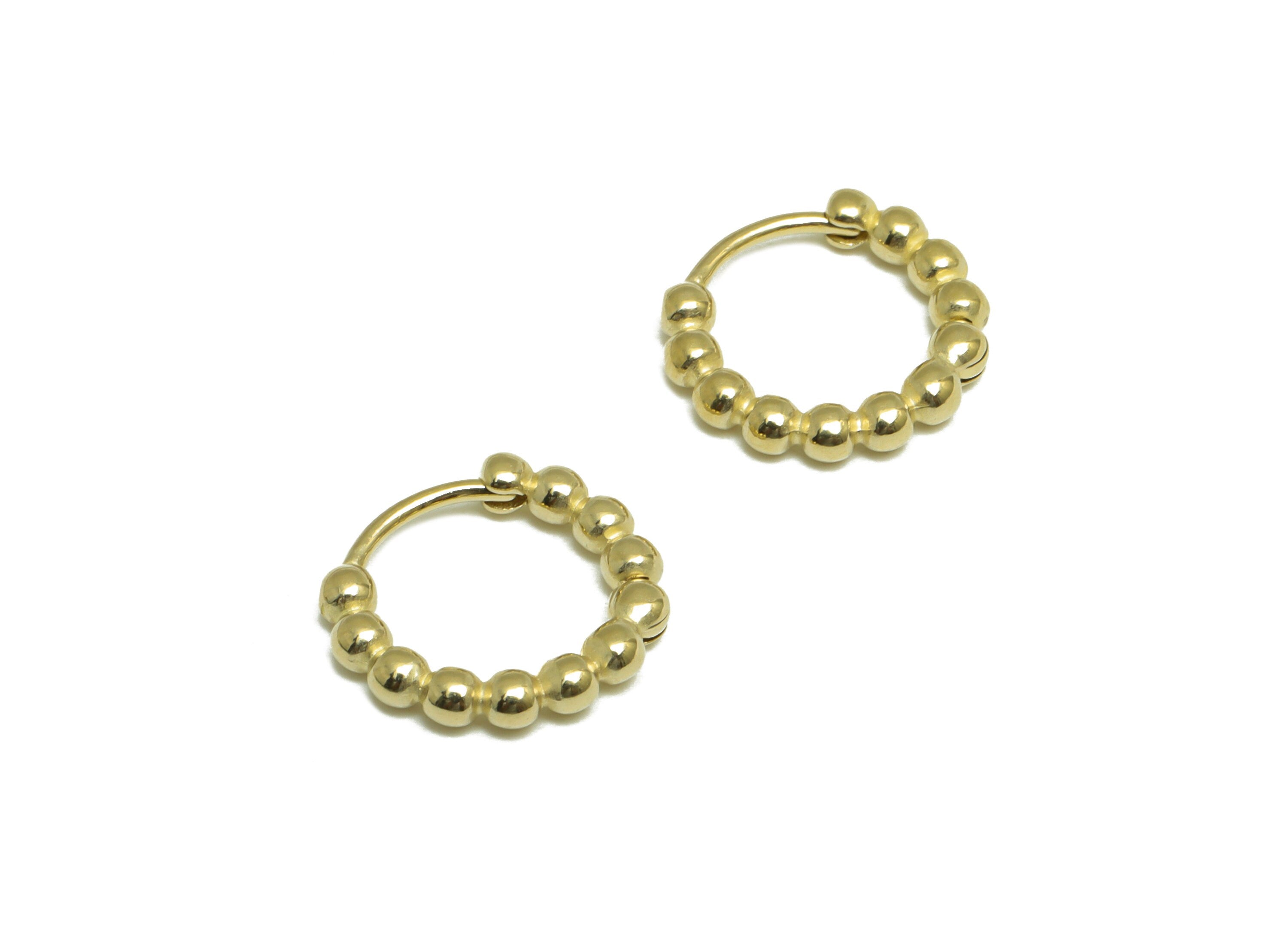 Brass Beaded Huggie Hoop Earring - Raw Brass Balls Hoop Earring - Brass Beaded Hoop Huggie Earring - Hoop Huggie Earring - 14x12x2mm-PP10137 - DOMEDBAZAAR