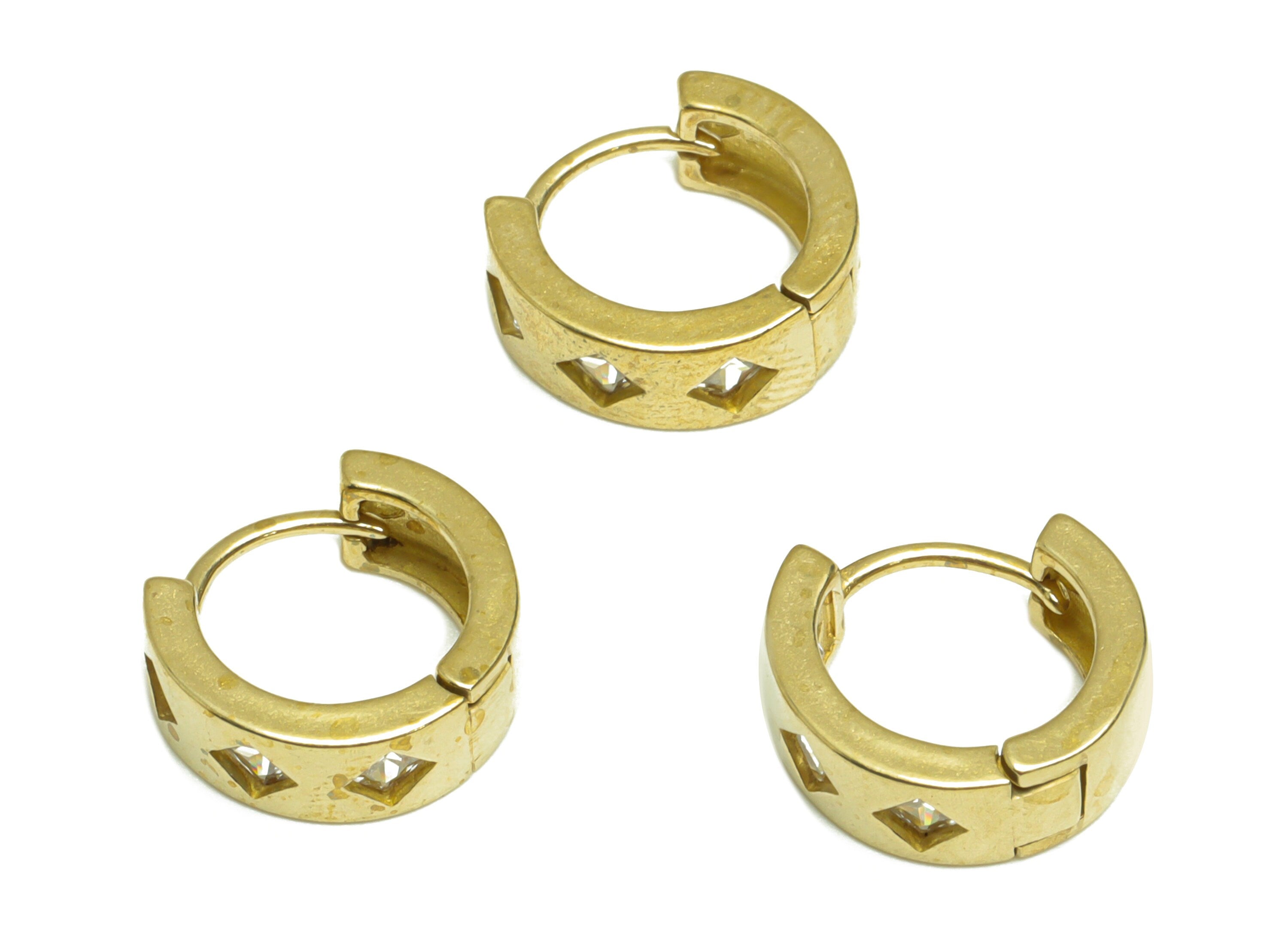 Brass Diamond Huggie Hoop Earring - Raw Brass CZ Thick Hoop Earring - Brass Cubic Zircon Hoop Huggie Earring - 12.7x11.8x4.6mm - PP10136 - DOMEDBAZAAR