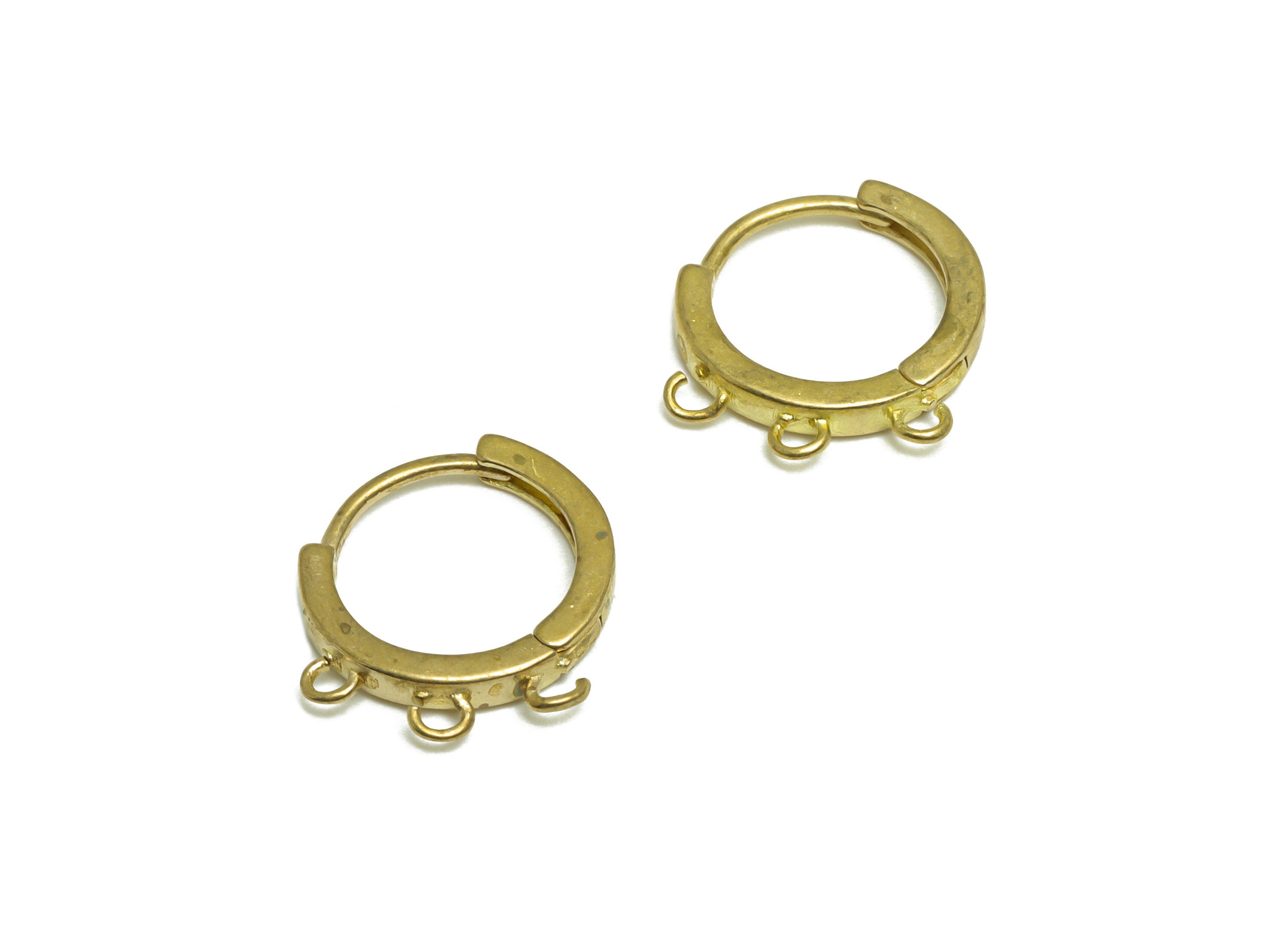 Brass Huggie Hoop Earring - Raw Brass Hoop Round Earring - Huggie Earring With 3 loop - Earring With Loop For Tassel - 14x14.3x2mm - PP10150 - DOMEDBAZAAR